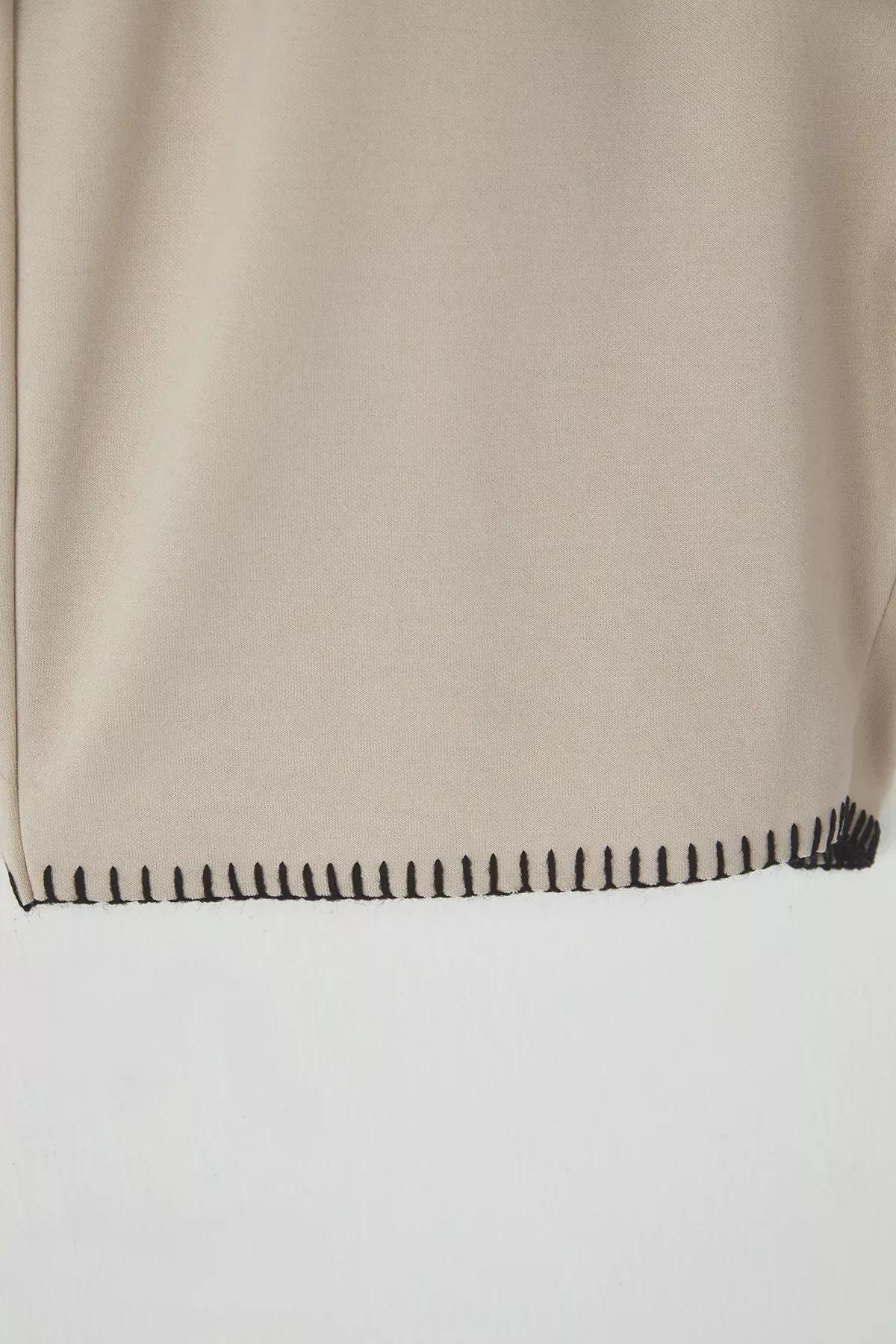 Beige Stitching Detail Shorts, , large image number 2