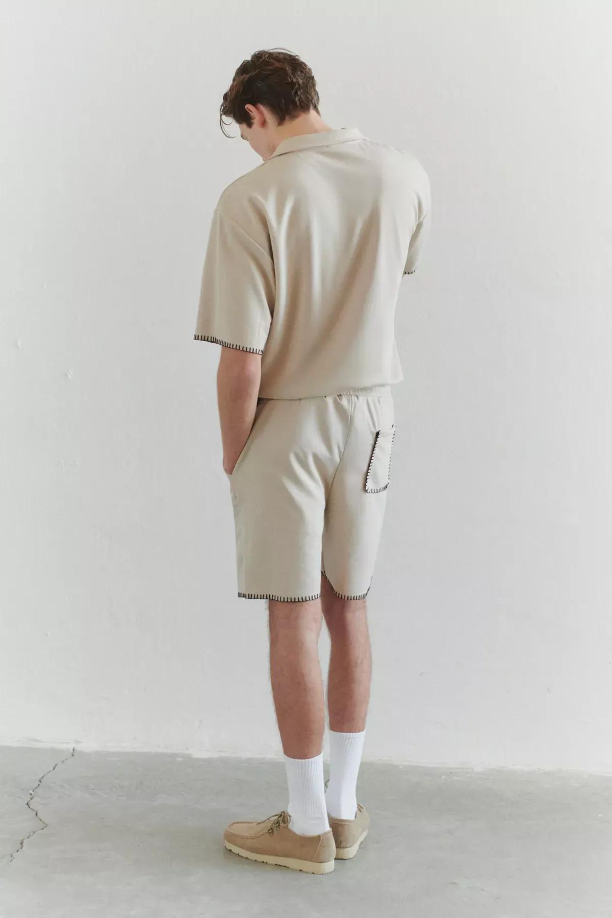 Beige Stitching Detail Shorts, , large image number 3