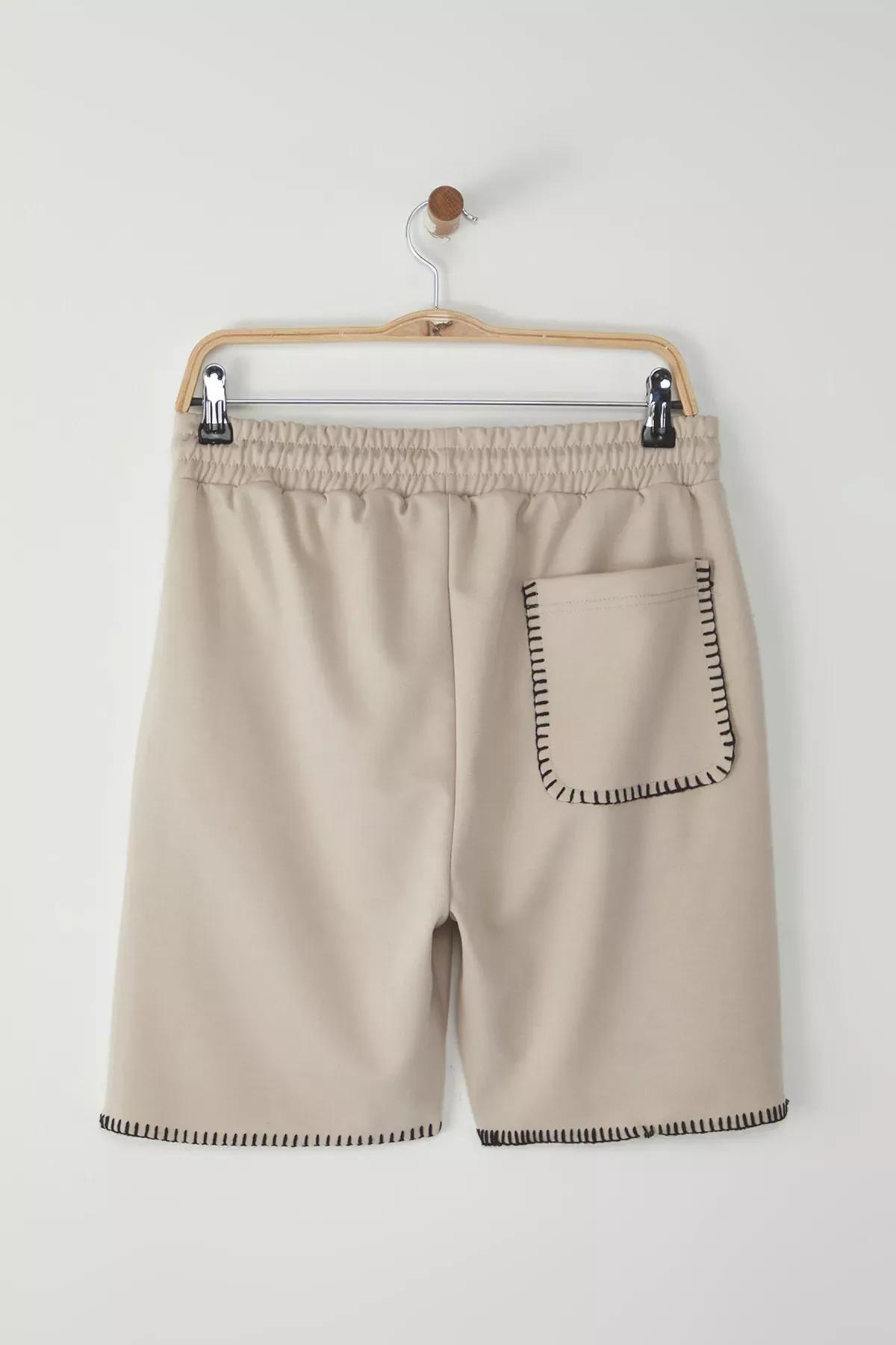 Beige Stitching Detail Shorts, , large image number 4