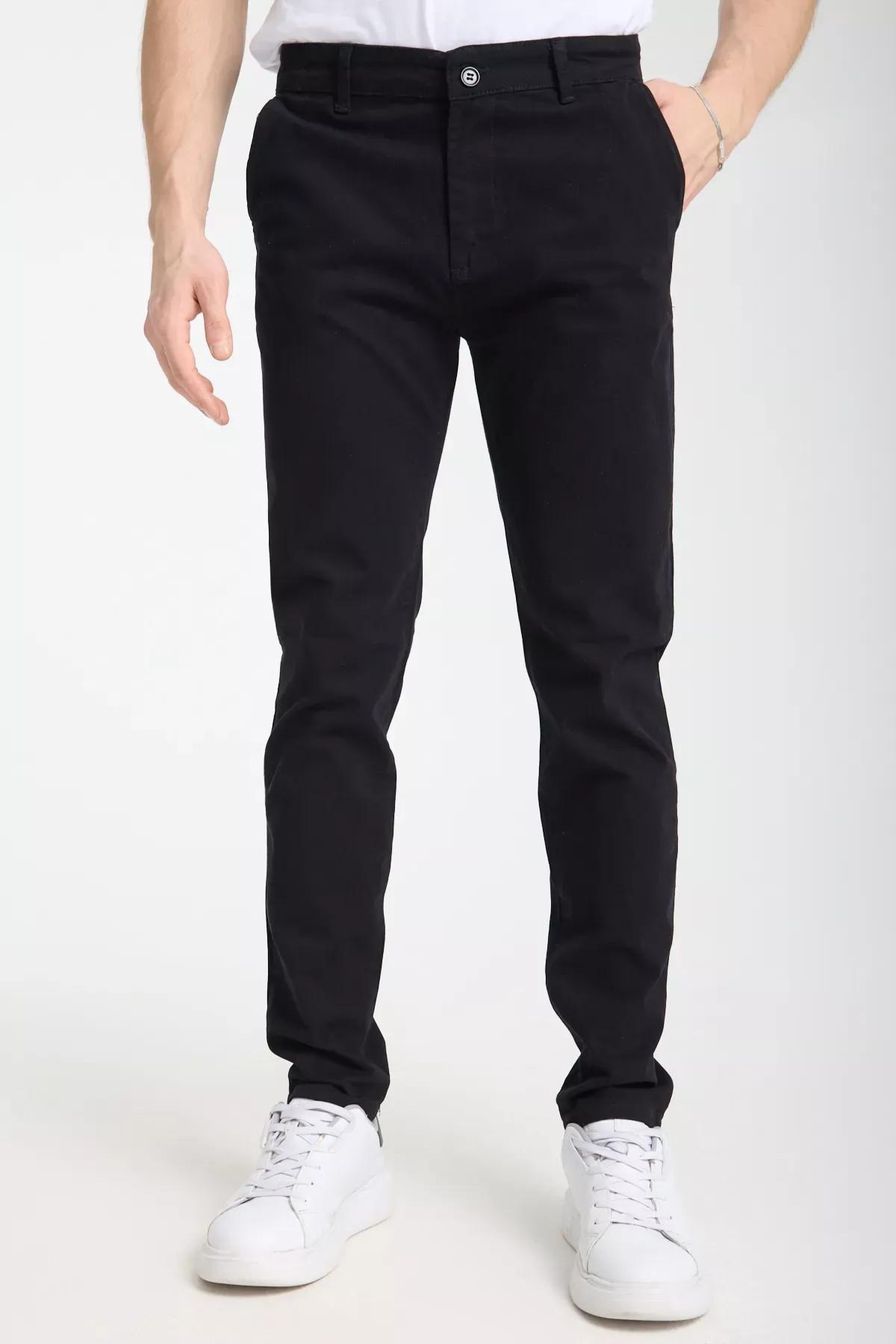 Black Slim Fit Chino Gabardine Trousers, BLACK, large image number 0