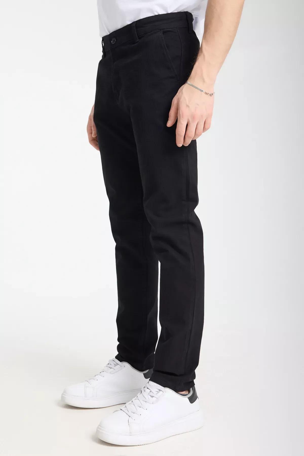 Black Slim Fit Chino Gabardine Trousers, BLACK, large image number 1