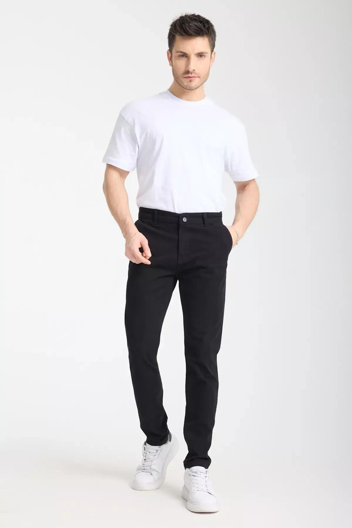 Black Slim Fit Chino Gabardine Trousers, BLACK, large image number 2