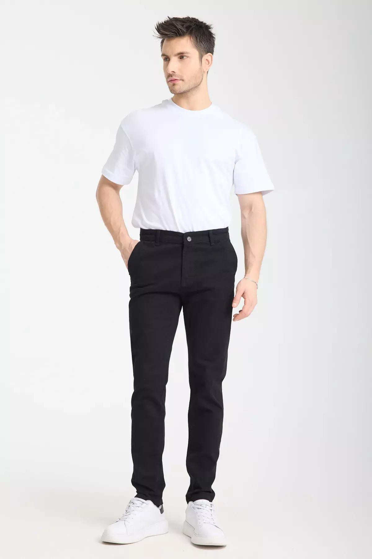 Black Slim Fit Chino Gabardine Trousers, BLACK, large image number 4