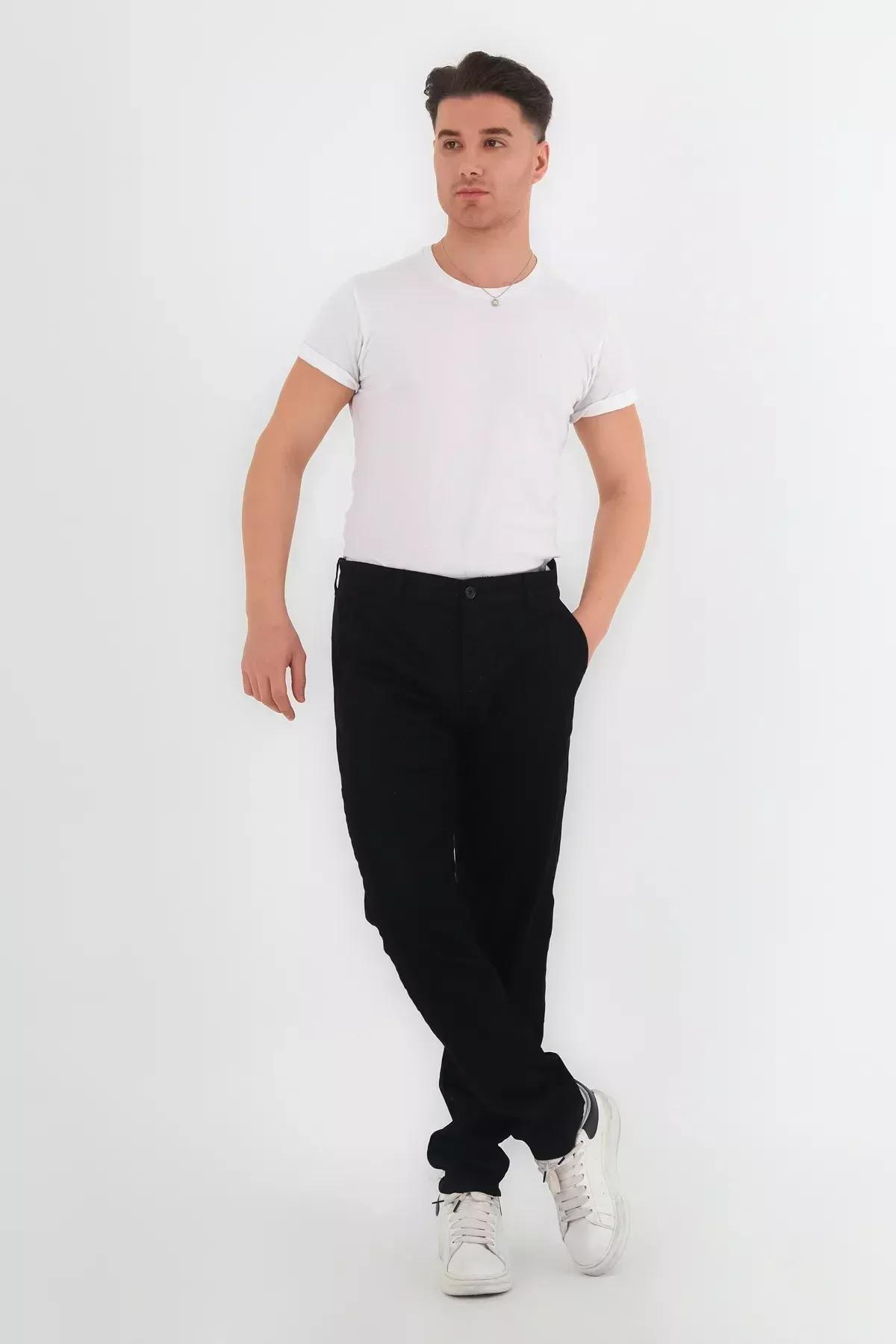Black Slim Fit Chino Gabardine Trousers, BLACK, large image number 5