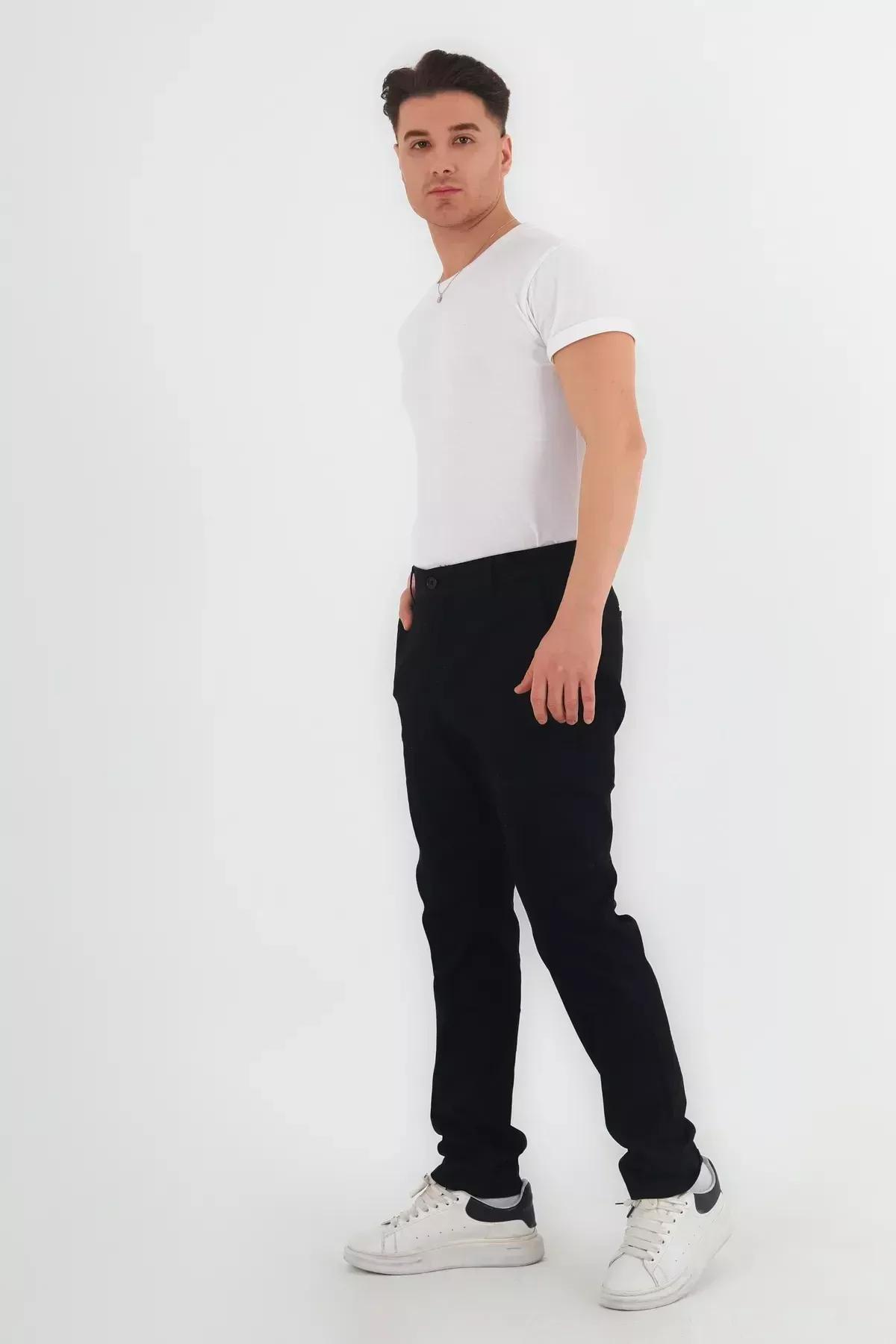 Black Slim Fit Chino Gabardine Trousers, BLACK, large image number 6