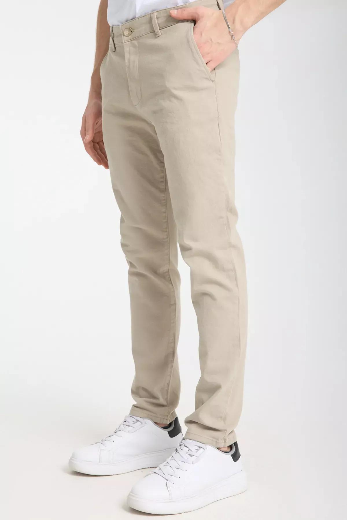 Beige Slim Fit Chino Trousers, , large image number 0