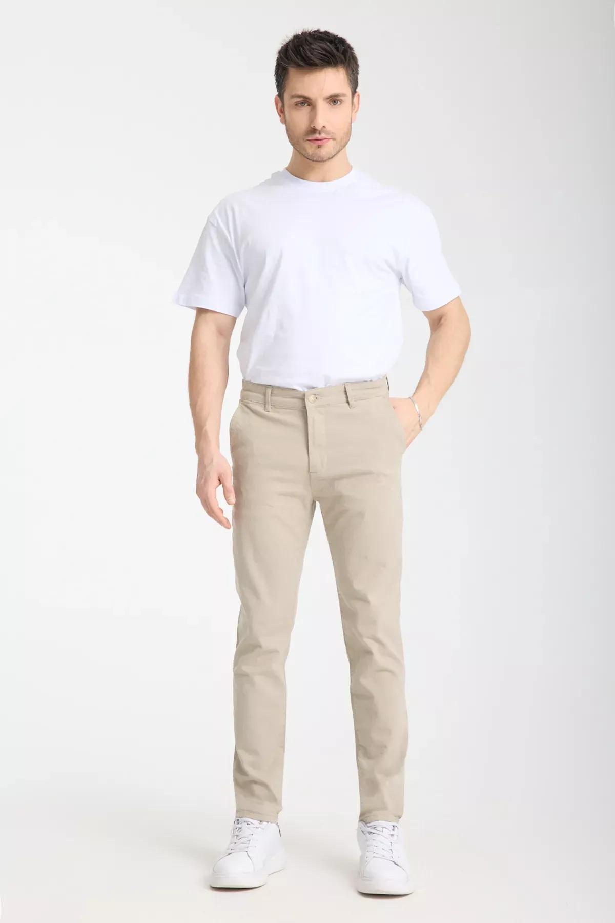 Beige Slim Fit Chino Trousers, , large image number 1