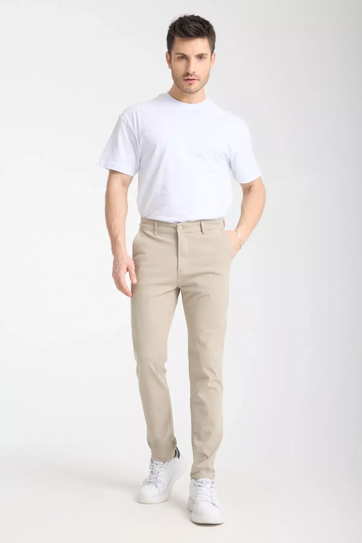 Beige Slim Fit Chino Trousers, , large image number 2