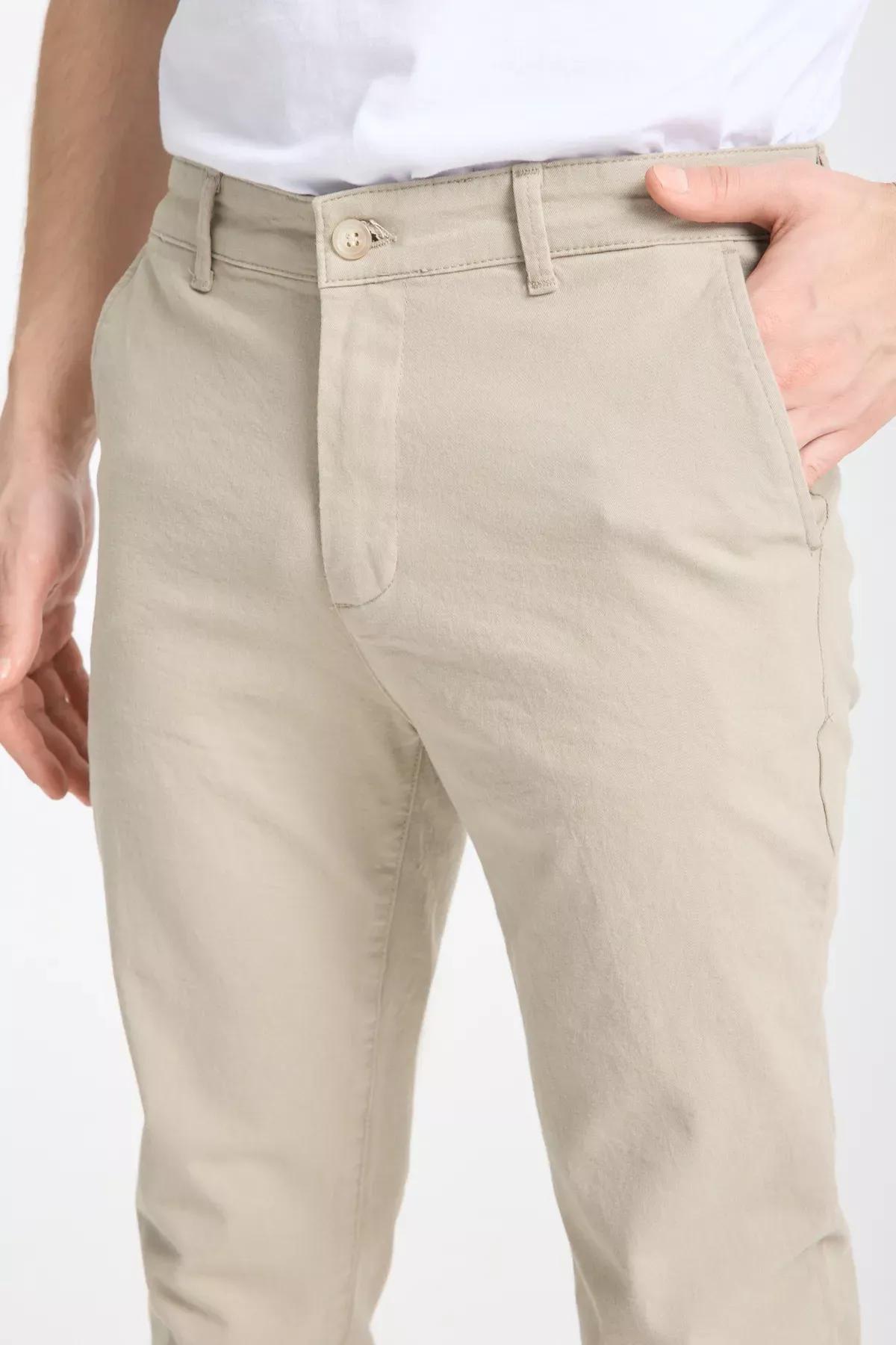 Beige Slim Fit Chino Trousers, , large image number 3