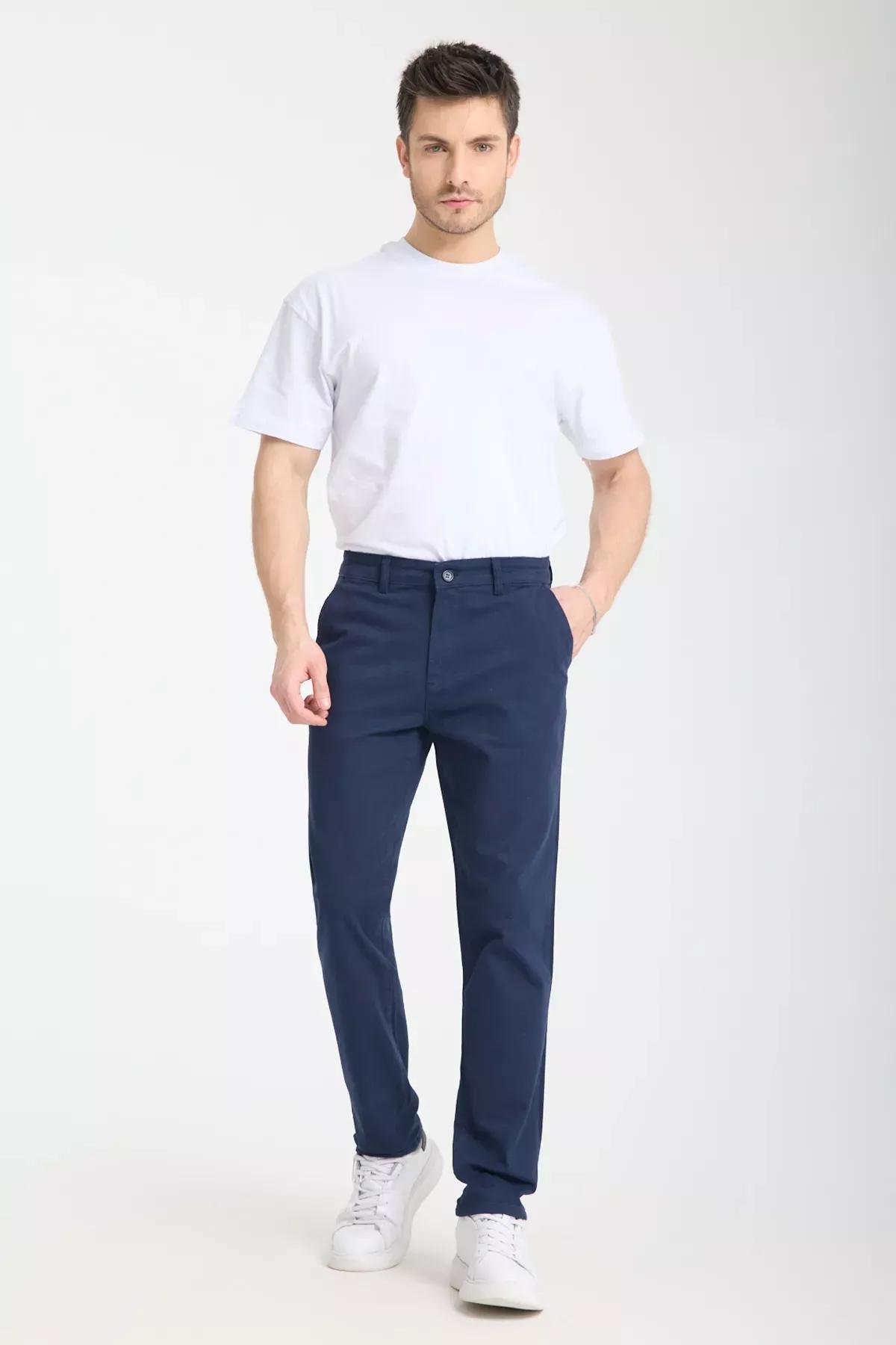 Navy Regular Fit Chino Gabardine Trousers, Navy blue, large image number 1