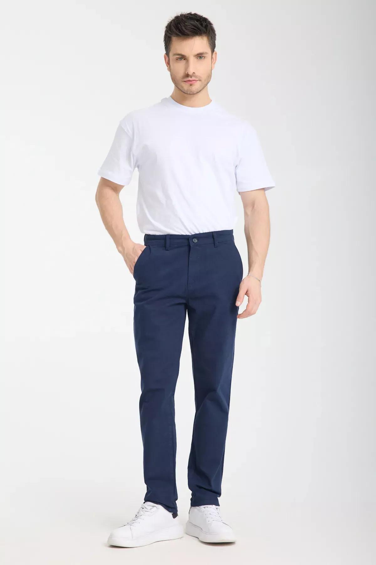 Navy Regular Fit Chino Gabardine Trousers, Navy blue, large image number 3