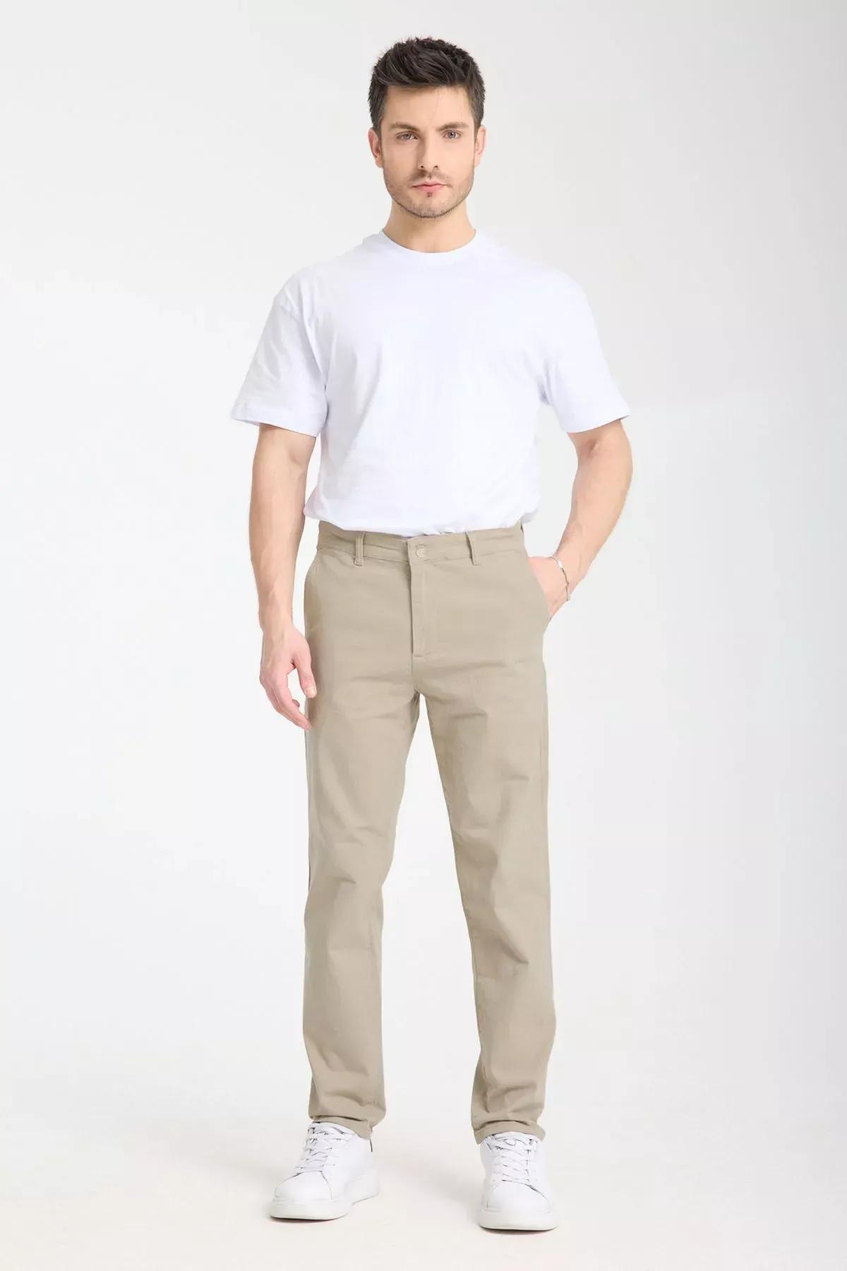 Brown Basic Chino Gabardine Trousers, STONE, medium