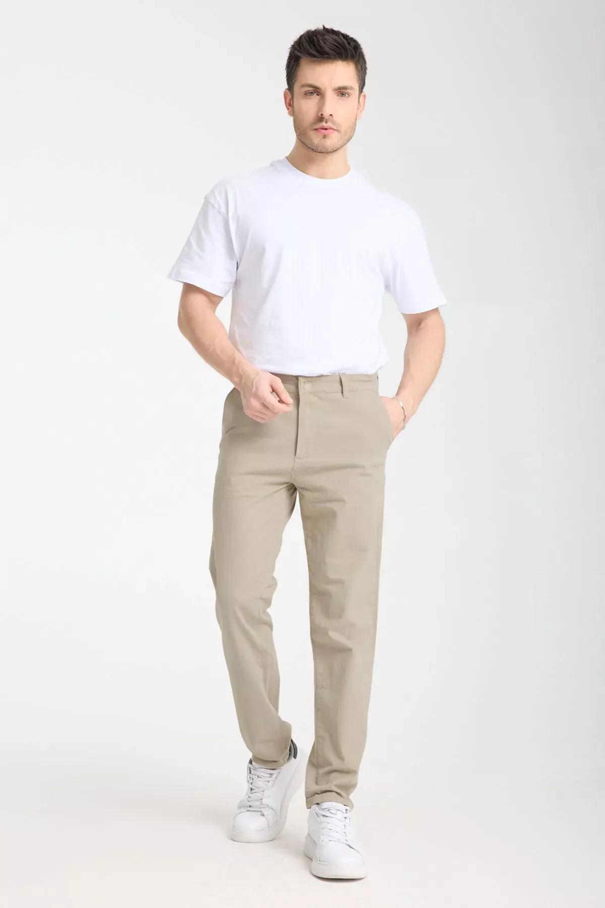 Brown Basic Chino Gabardine Trousers, STONE, large image number 3