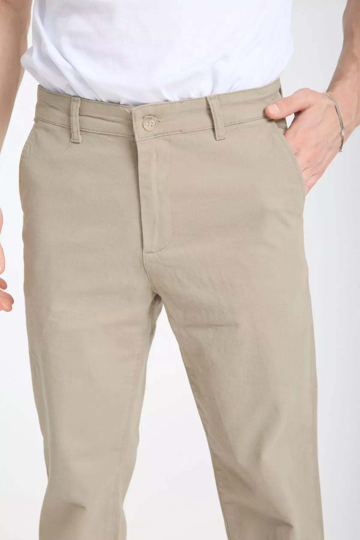 Brown Basic Chino Gabardine Trousers, STONE, large image number 4