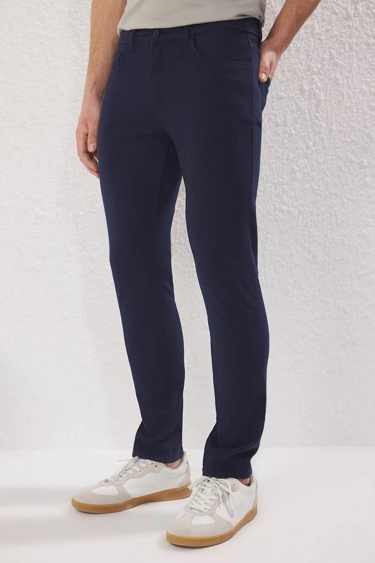 Blue Slim Fit Gabardine Trousers, , large image number 2