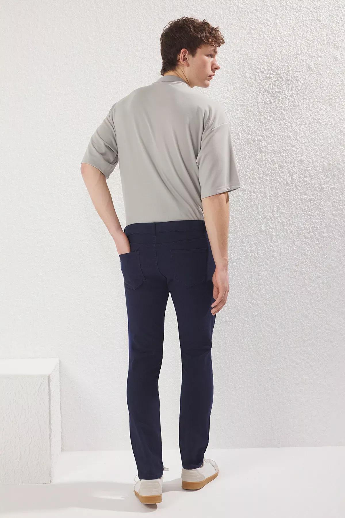 Blue Slim Fit Gabardine Trousers, , large image number 3