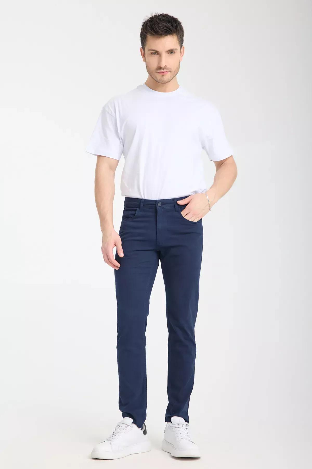Blue Slim Fit Gabardine Trousers, , large image number 4