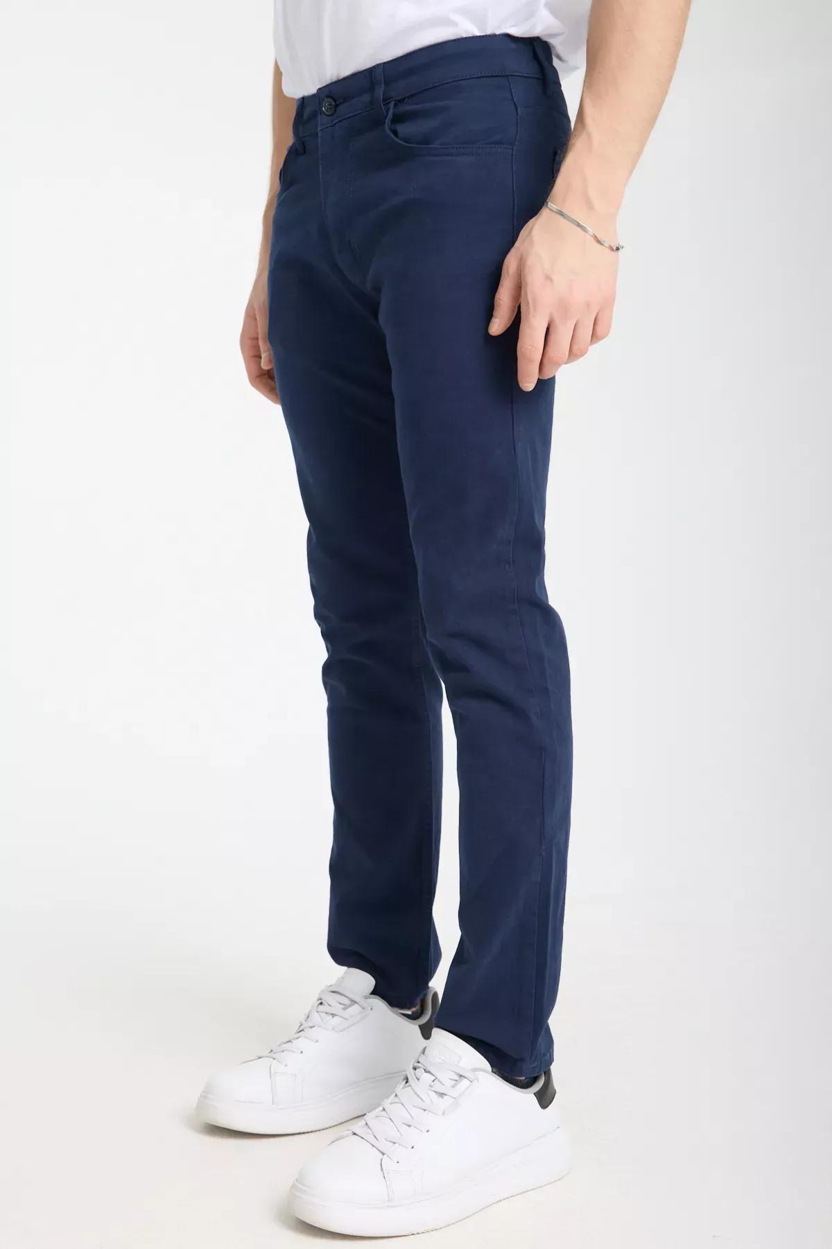 Blue Slim Fit Gabardine Trousers, , large image number 5