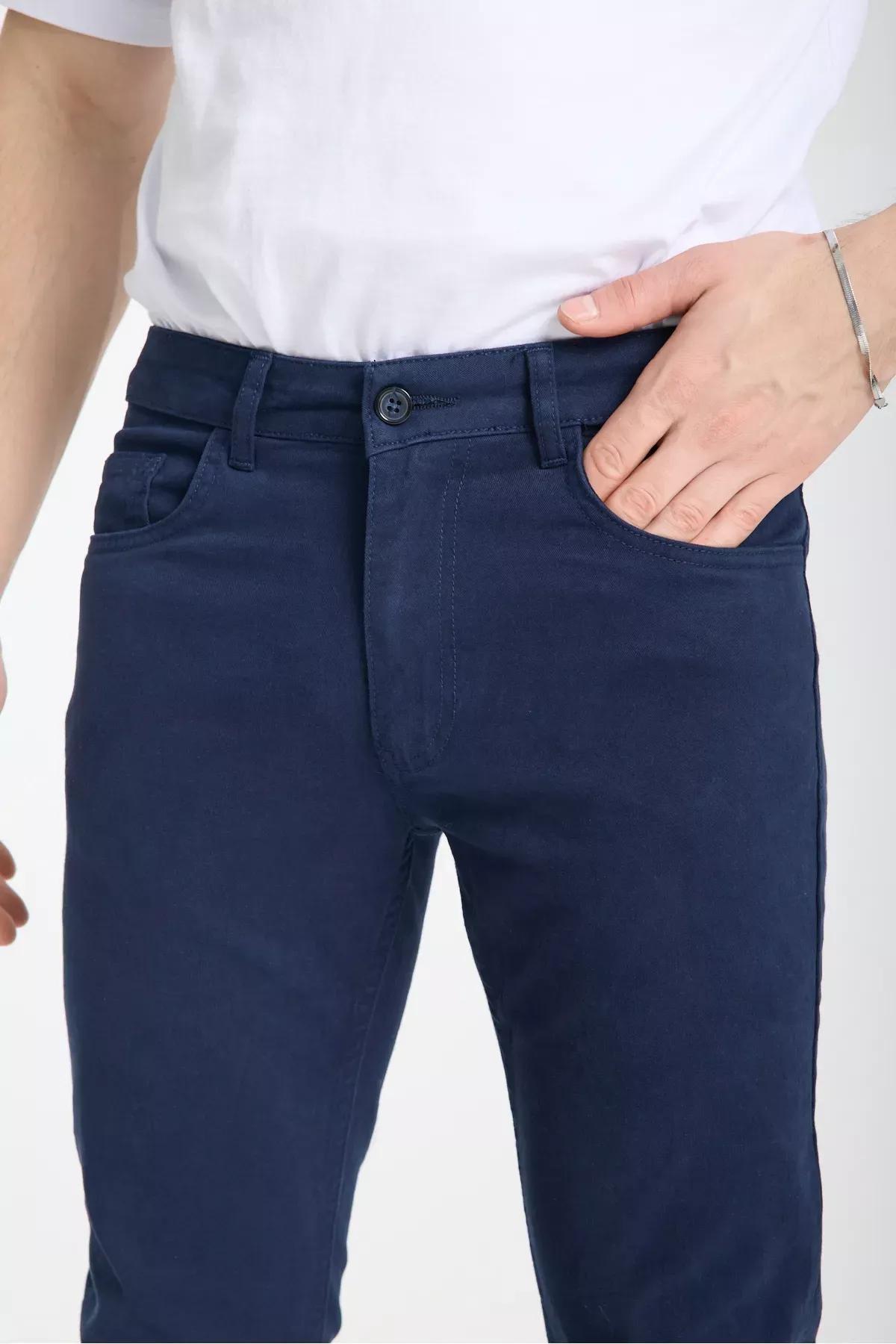 Blue Slim Fit Gabardine Trousers, , large image number 6