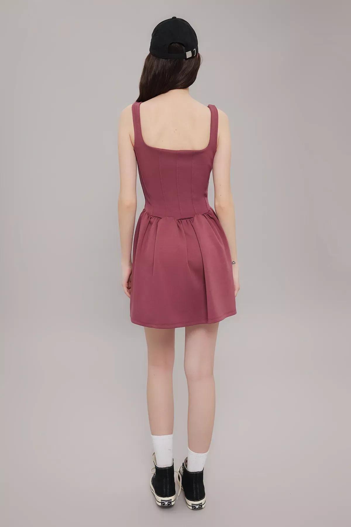 Pink Square Neck Skater Mini Knit Dress, Dried rose, large image number 3