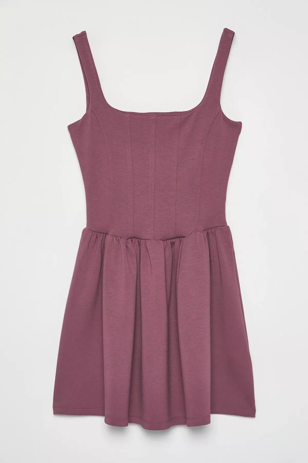 Pink Square Neck Skater Mini Knit Dress, Dried rose, large image number 4