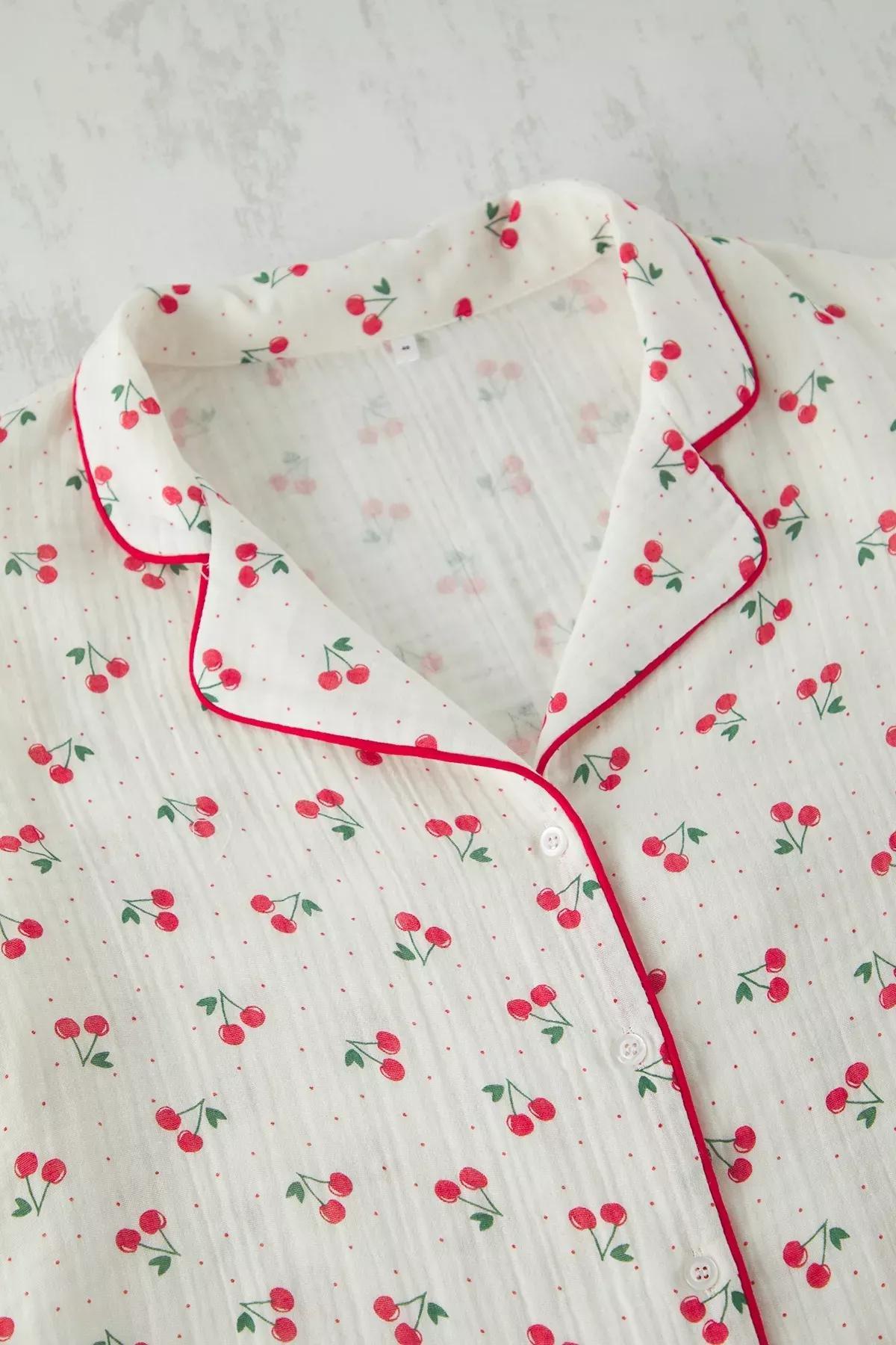 Beige Patterned Muslin Woven Pyjamas Set, , large image number 2