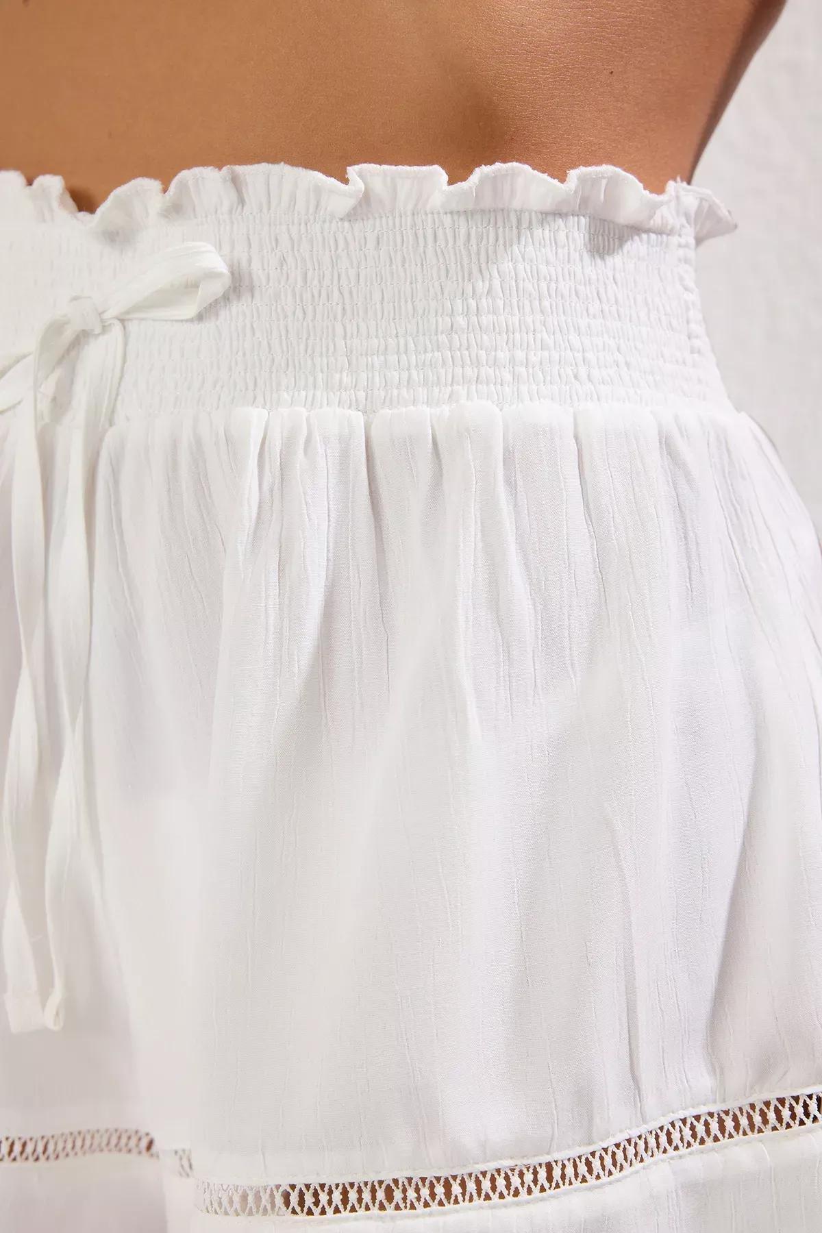 Beige Textured Stripe Beach Shorts, Ecru, large image number 3