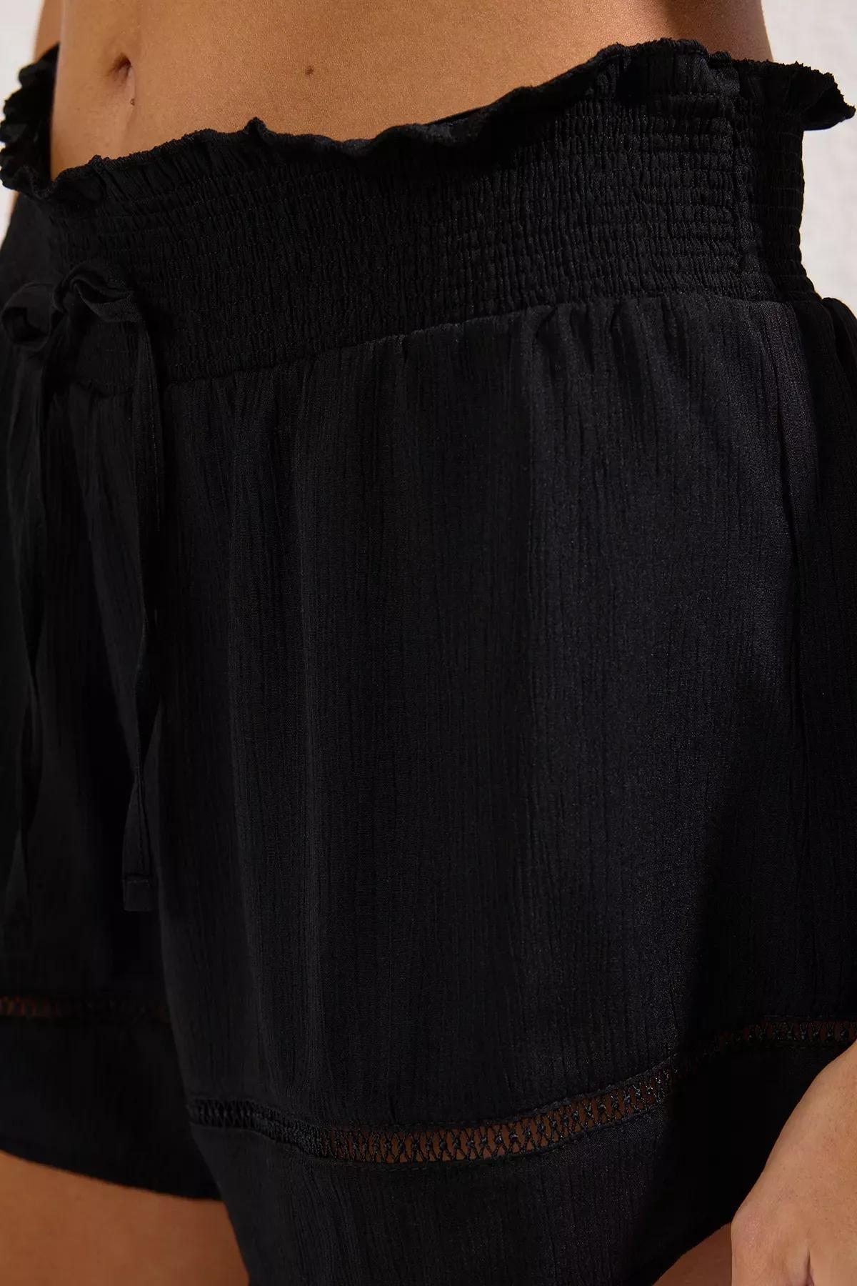 Black Textured Stripe Beach Shorts, , large image number 3