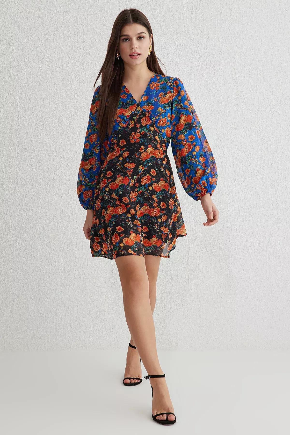 Multicolour Floral A-Line Mini Dress, C101_7382, large image number 0
