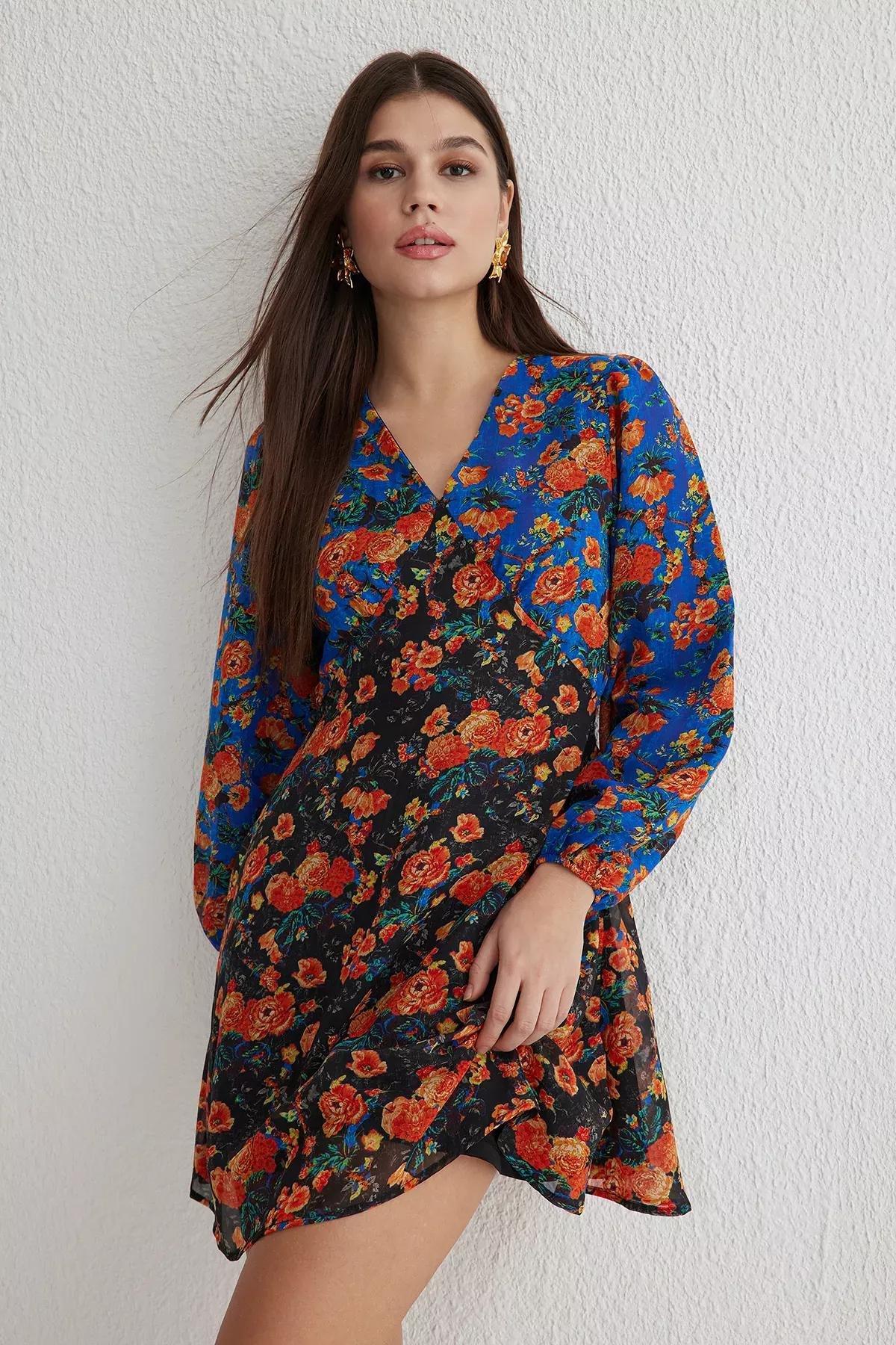 Multicolour Floral A-Line Mini Dress, C101_7382, large image number 1