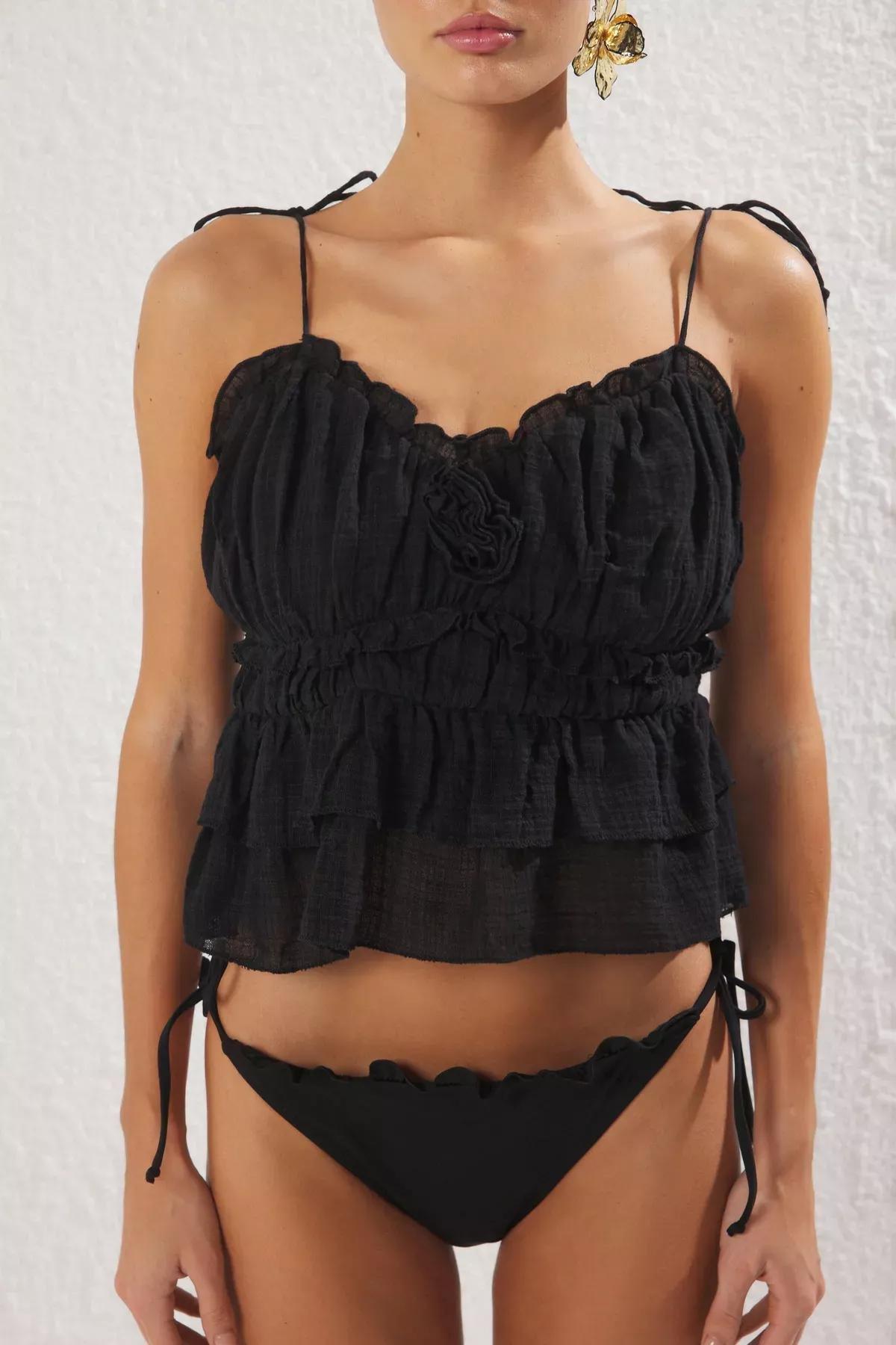 Black Floral Beach Blouse, , large image number 3
