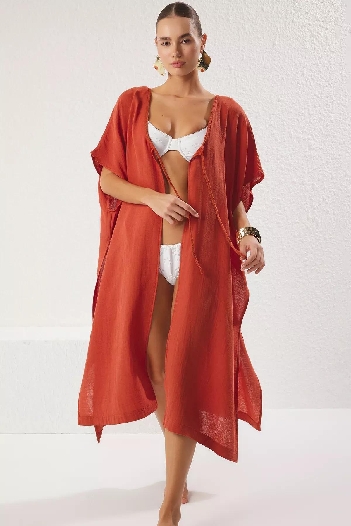 Red Long Beach Kimono, , large image number 0