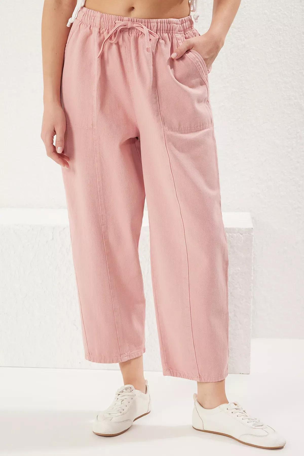 Pink Elastic Waist Slouchy Trousers, Dried rose, large image number 2