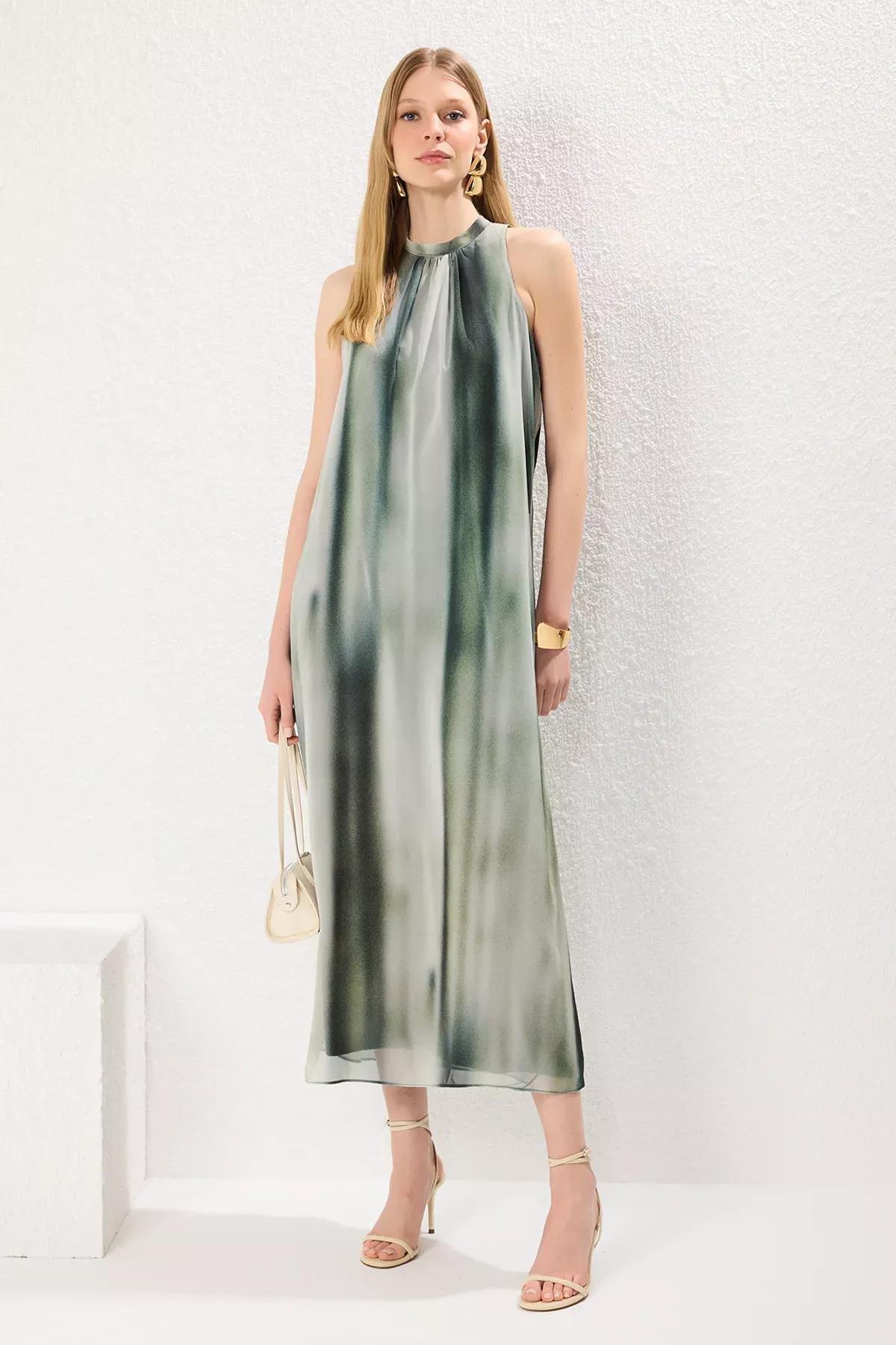 Green Abstract Maxi Dress, Green, large image number 0