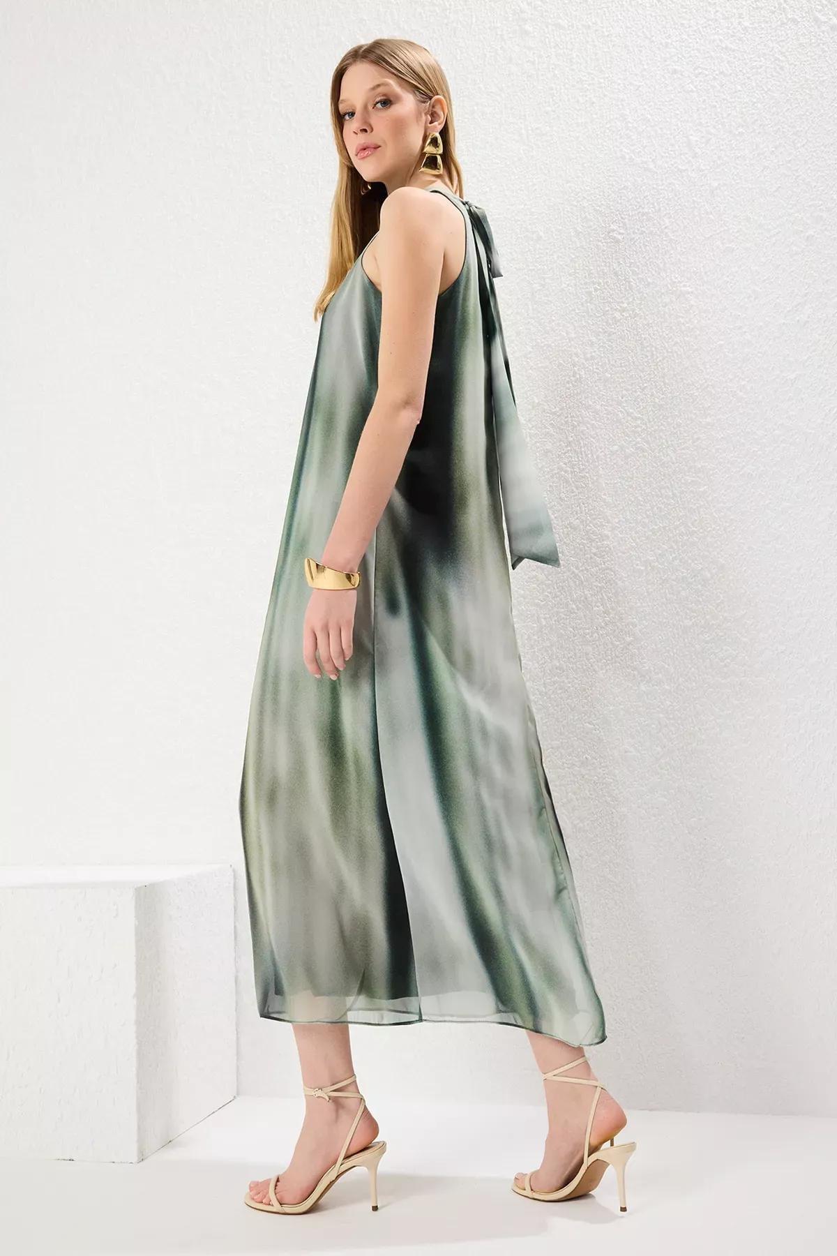 Green Abstract Maxi Dress, Green, large image number 1