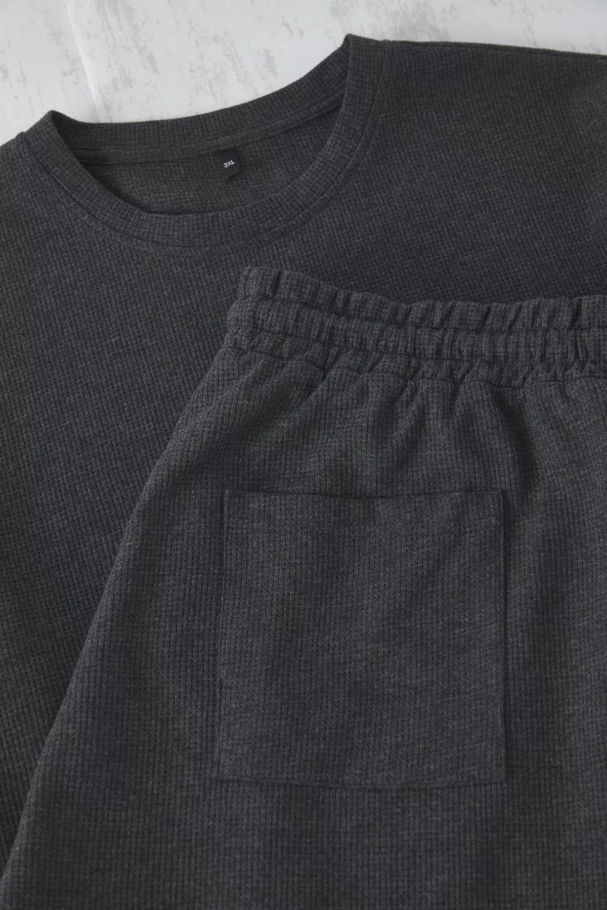 Grey Knitted Shorts Plus-Size Pyjamas Set, , large image number 3