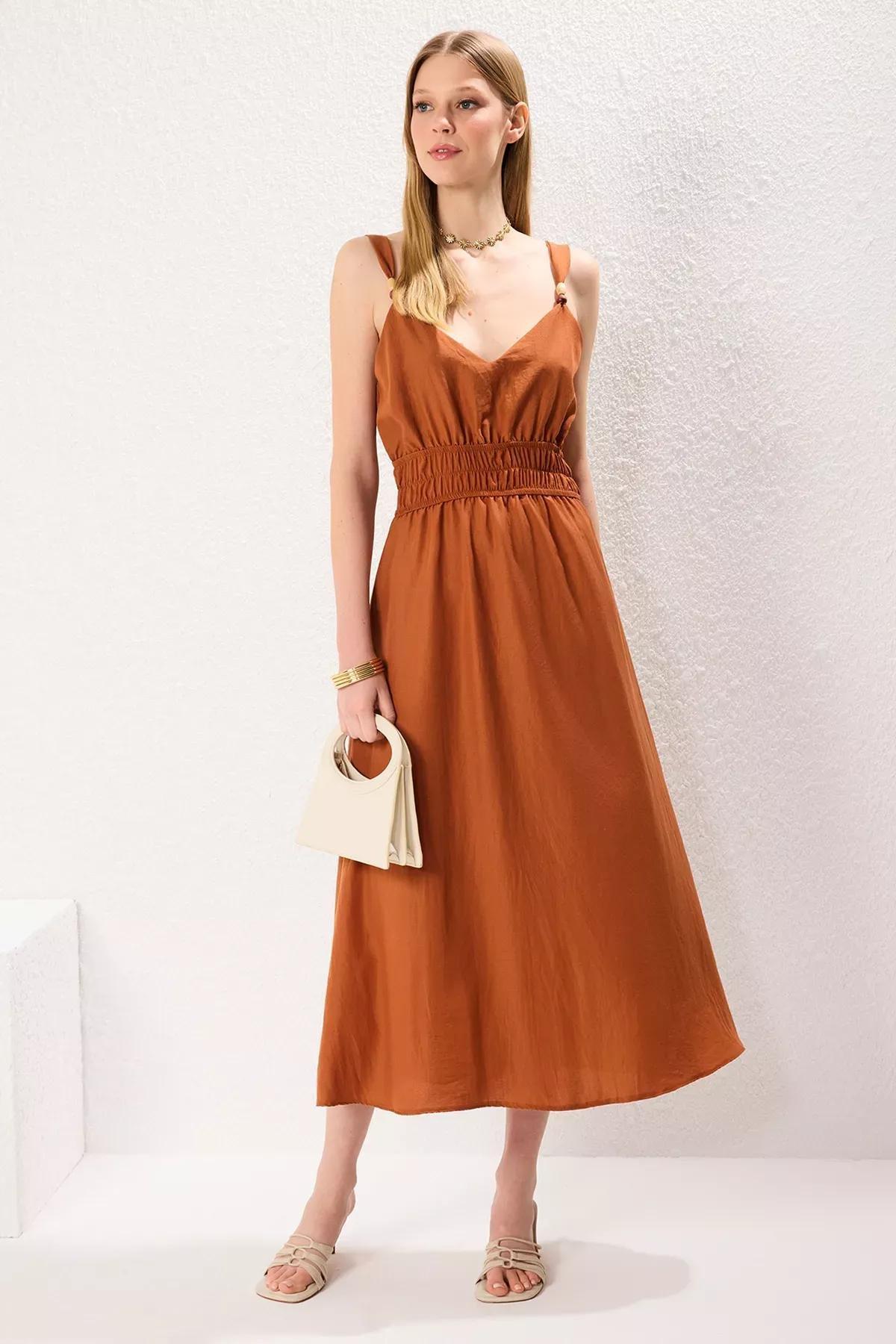 Brown Accessory Detail Midi Dress, Brown, large image number 0