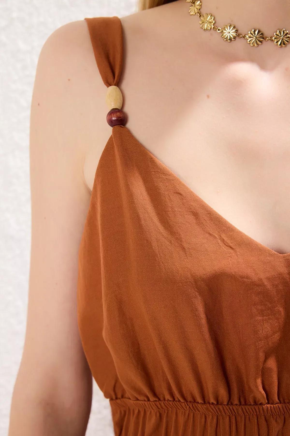 Brown Accessory Detail Midi Dress, Brown, large image number 2