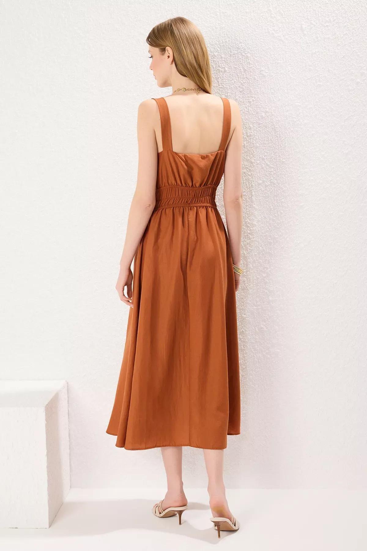 Brown Accessory Detail Midi Dress, Brown, large image number 3