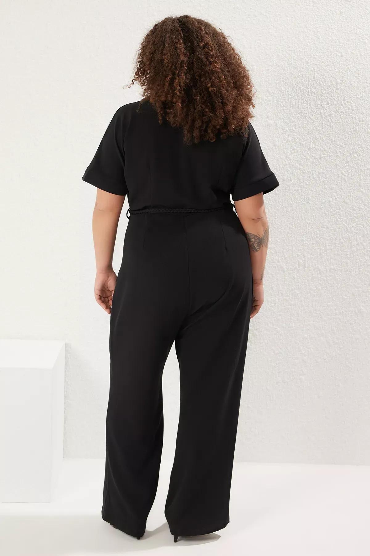 Black Knit Belted Zip Jumpsuit, , large image number 4