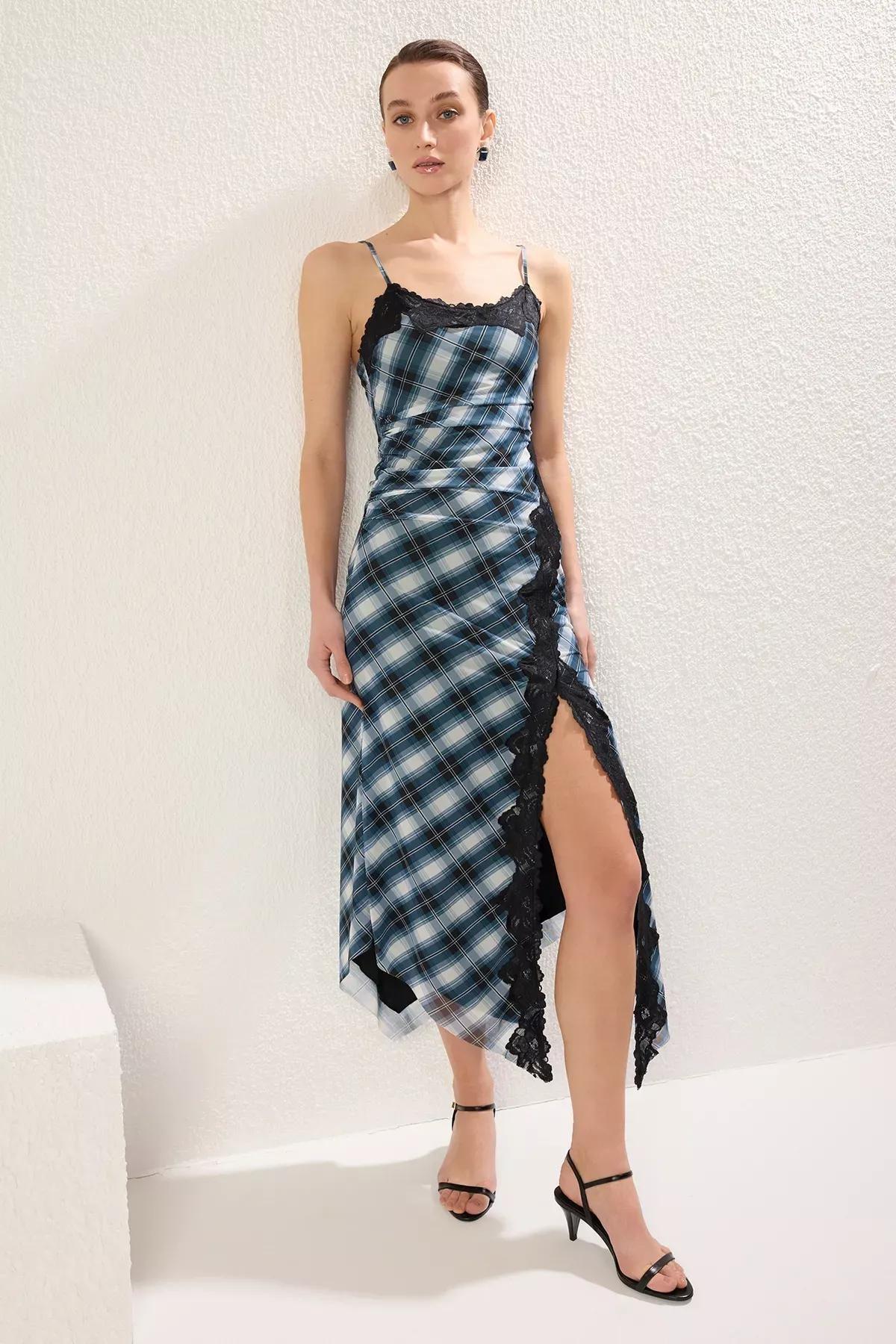 Black Printed Slit Midi Knit Dress, BLACK, large image number 0