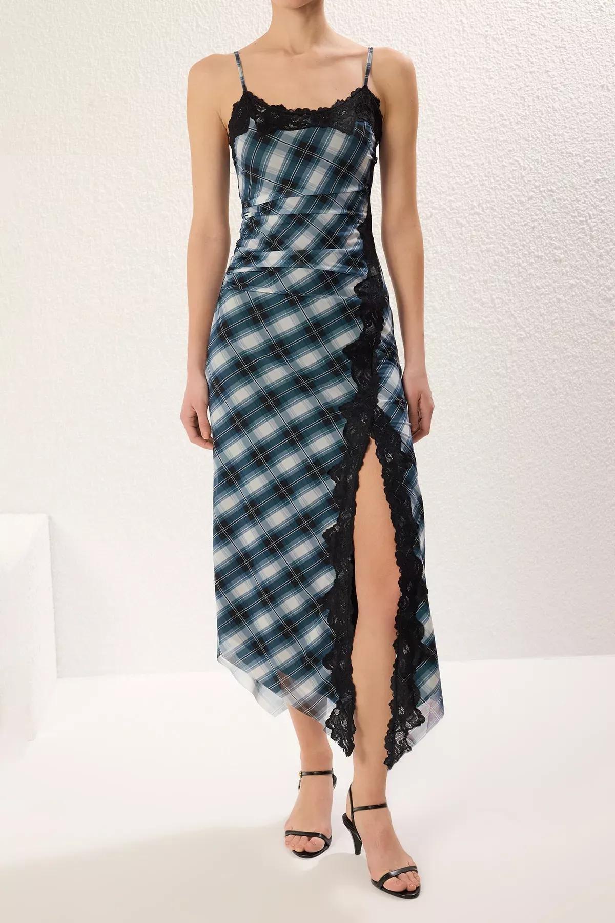 Black Printed Slit Midi Knit Dress, BLACK, large image number 3