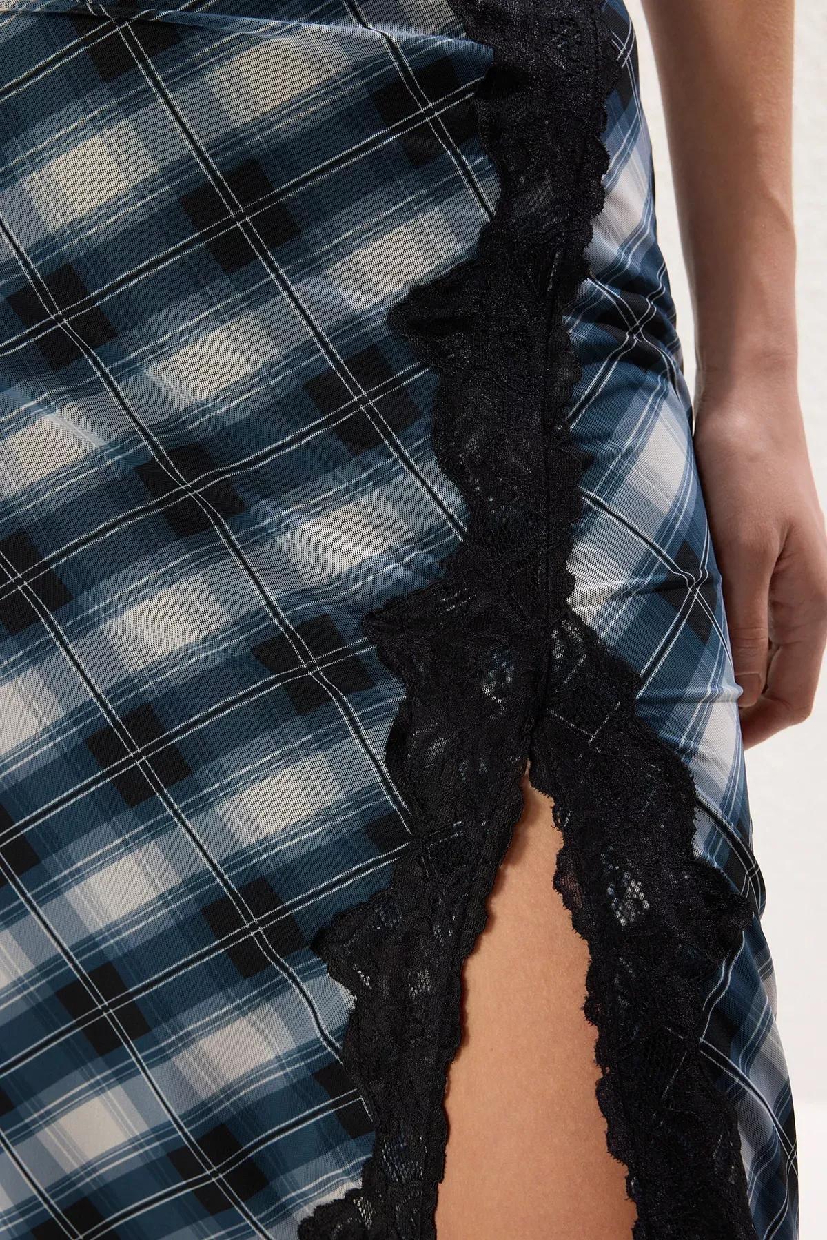 Black Printed Slit Midi Knit Dress, BLACK, large image number 4