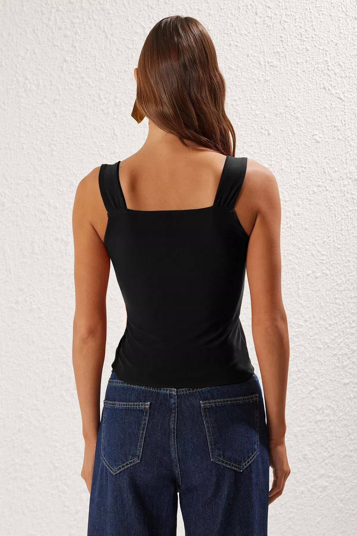 Black Drawstring Crop Blouse, , large image number 4