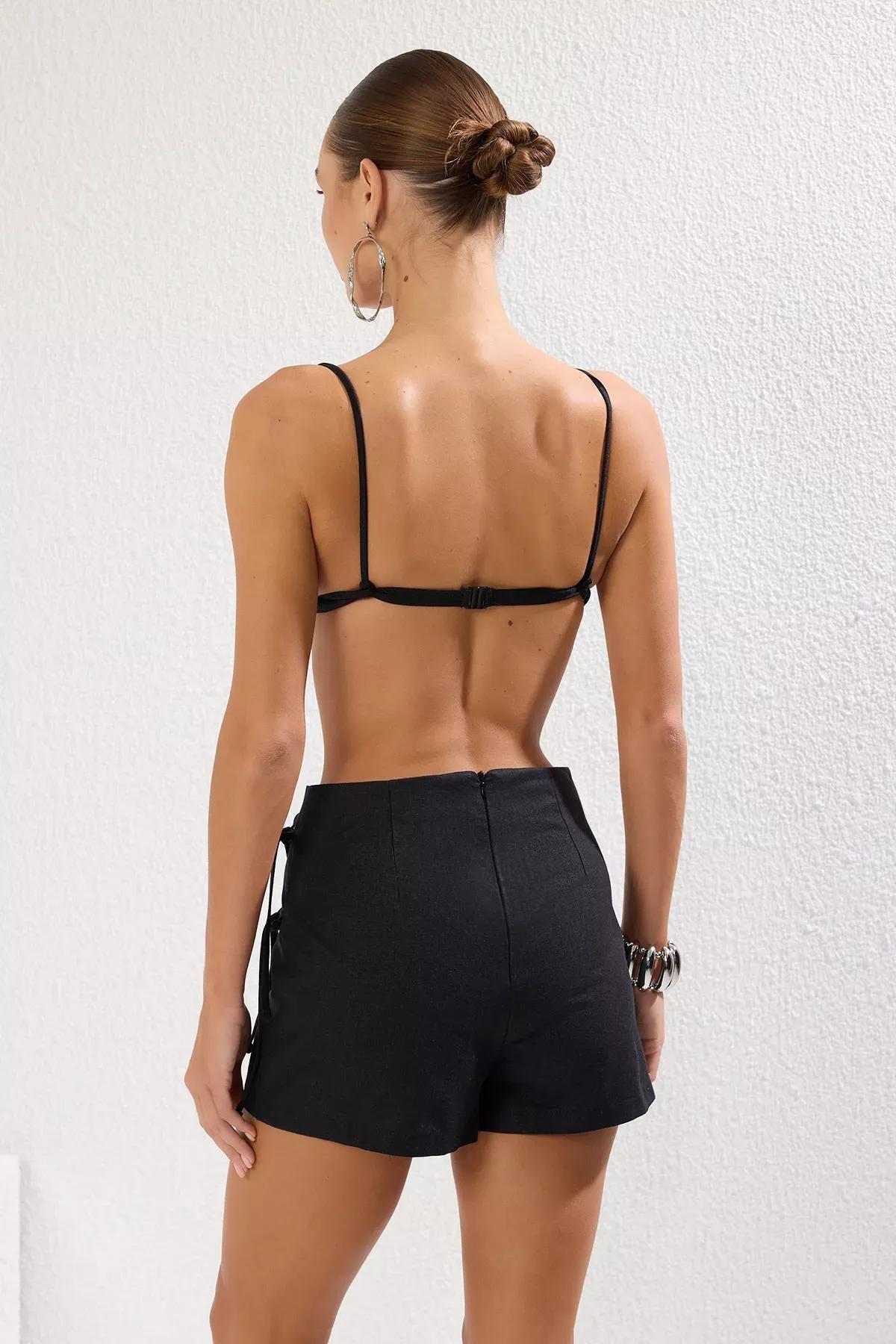 Black Linen Look Beach Skort, , large image number 4