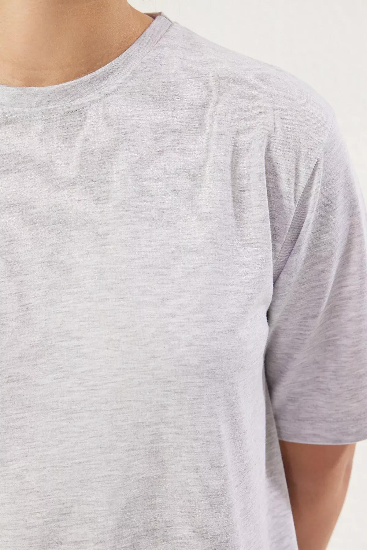 Grey Melange Crew Neck Midi Knitted Dress, C101_1653, large image number 4