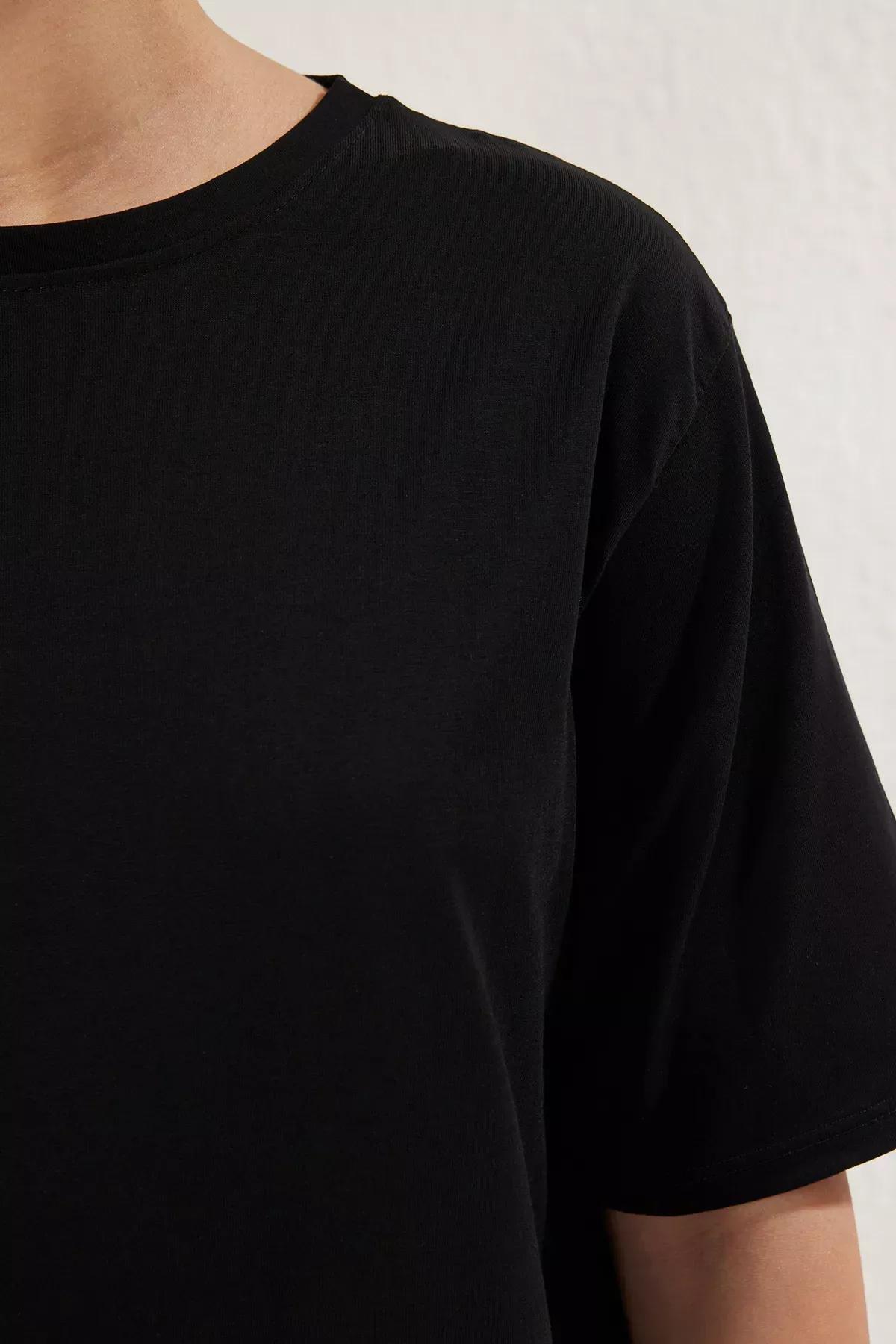 Black Crew Neck Midi Knitted T-Shirt Dress, , large image number 3