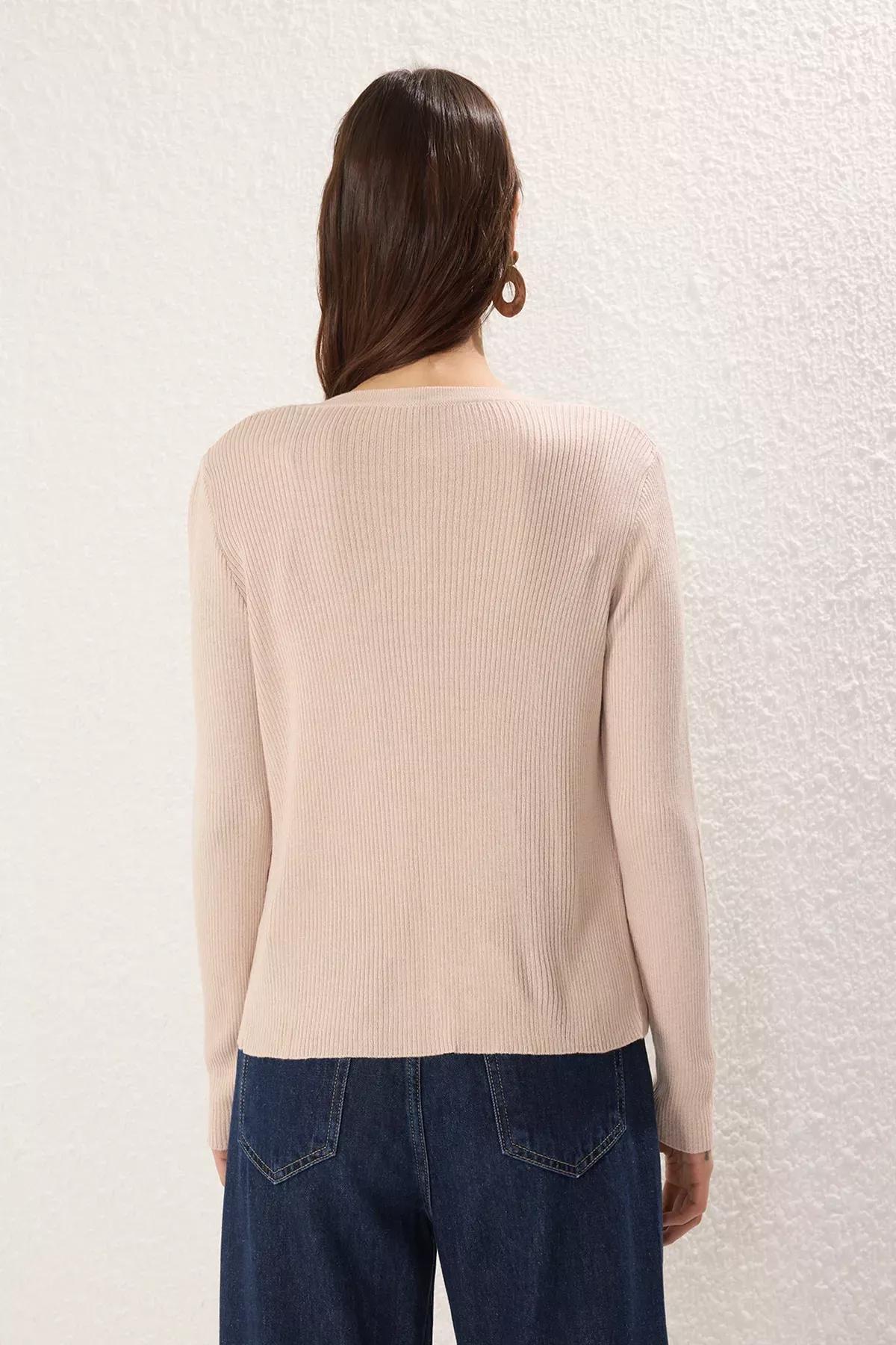 Beige Collar Lace Knit Cardigan, , large image number 3