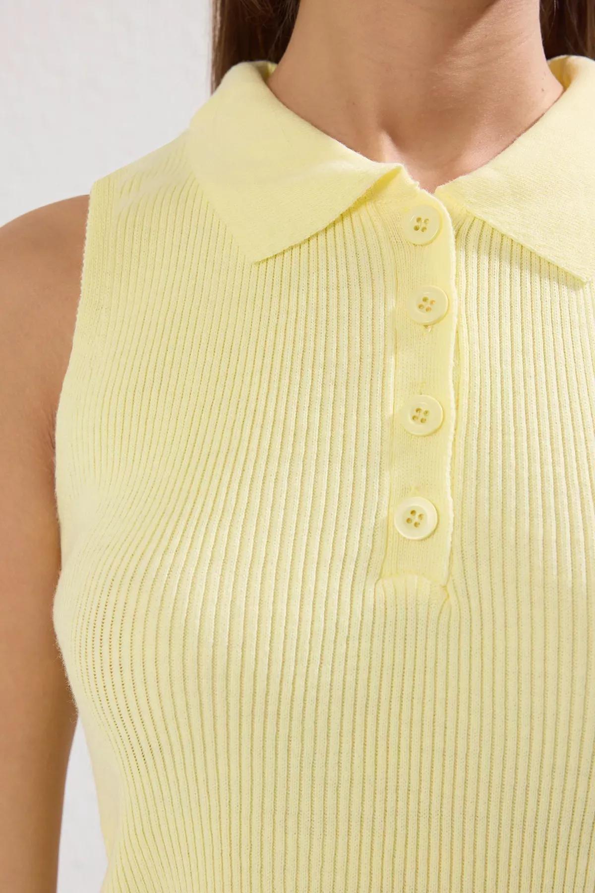 Yellow Ribbed Polo Slim Blouse, , large image number 2