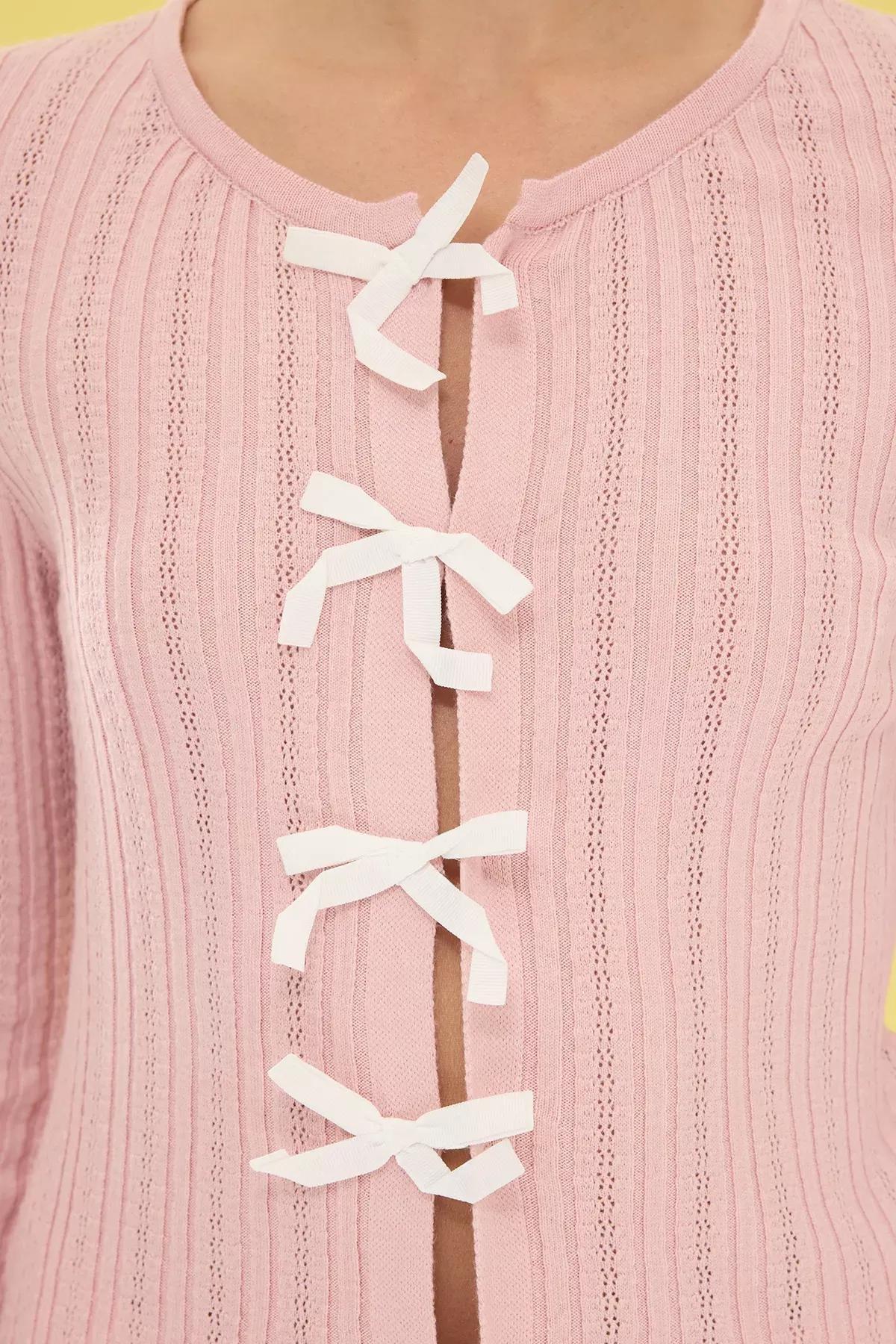 Pink Yarn Knitted Ribbon Cardigan, , large image number 3